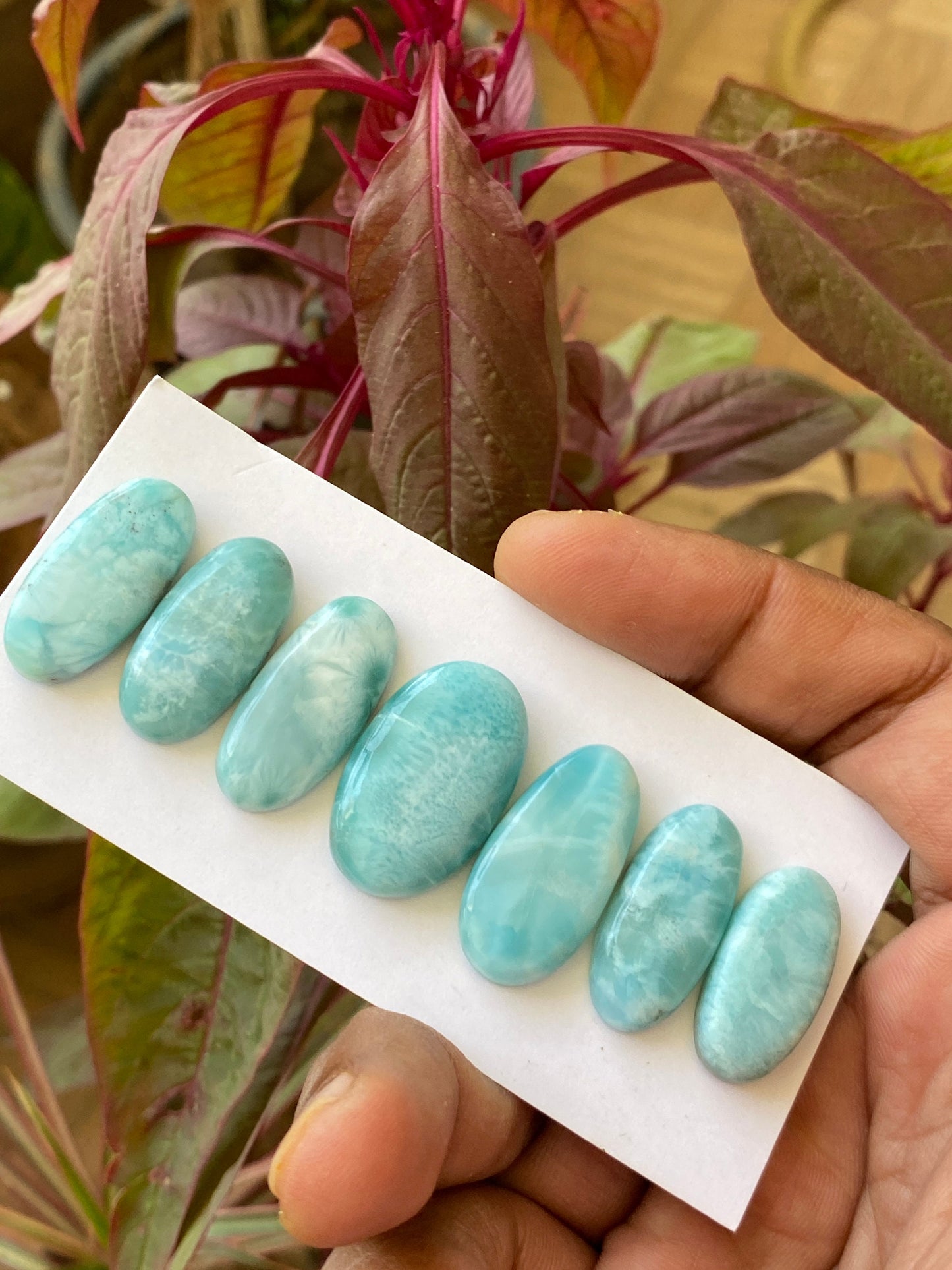 Stunning rare aaa Larimar cabochons bracelet supply ovalish shape  wt 128 carats  pcs 7 size 23x11-26x16mm natural Larimar cabochons