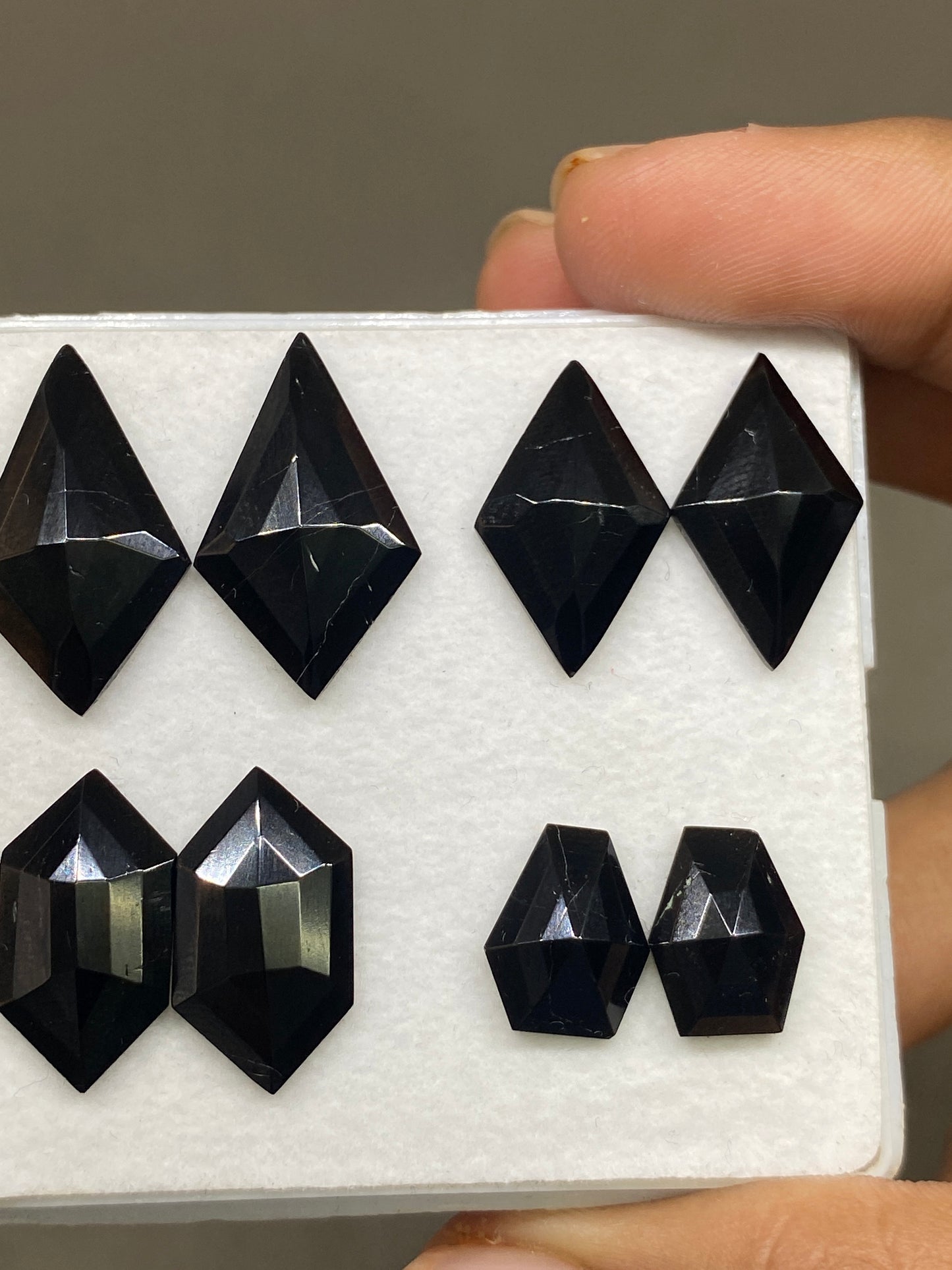 Fascinating black tourmaline hexagon kite diamond coffin stepcut matched pairs wt 45 carats pcs 8 size 12x10mm-25x15mm tourmaline black pair