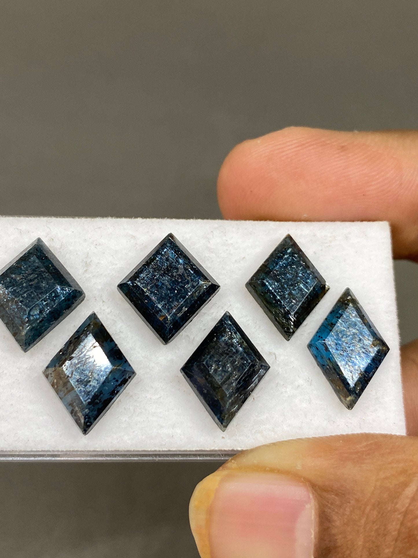 Amazing rare teal kyanite moss diamond shape stepcut flatback nice quality lovely color weight 27 cts pcs 6 size 13.5x10.5mm-14x12mm rosecut