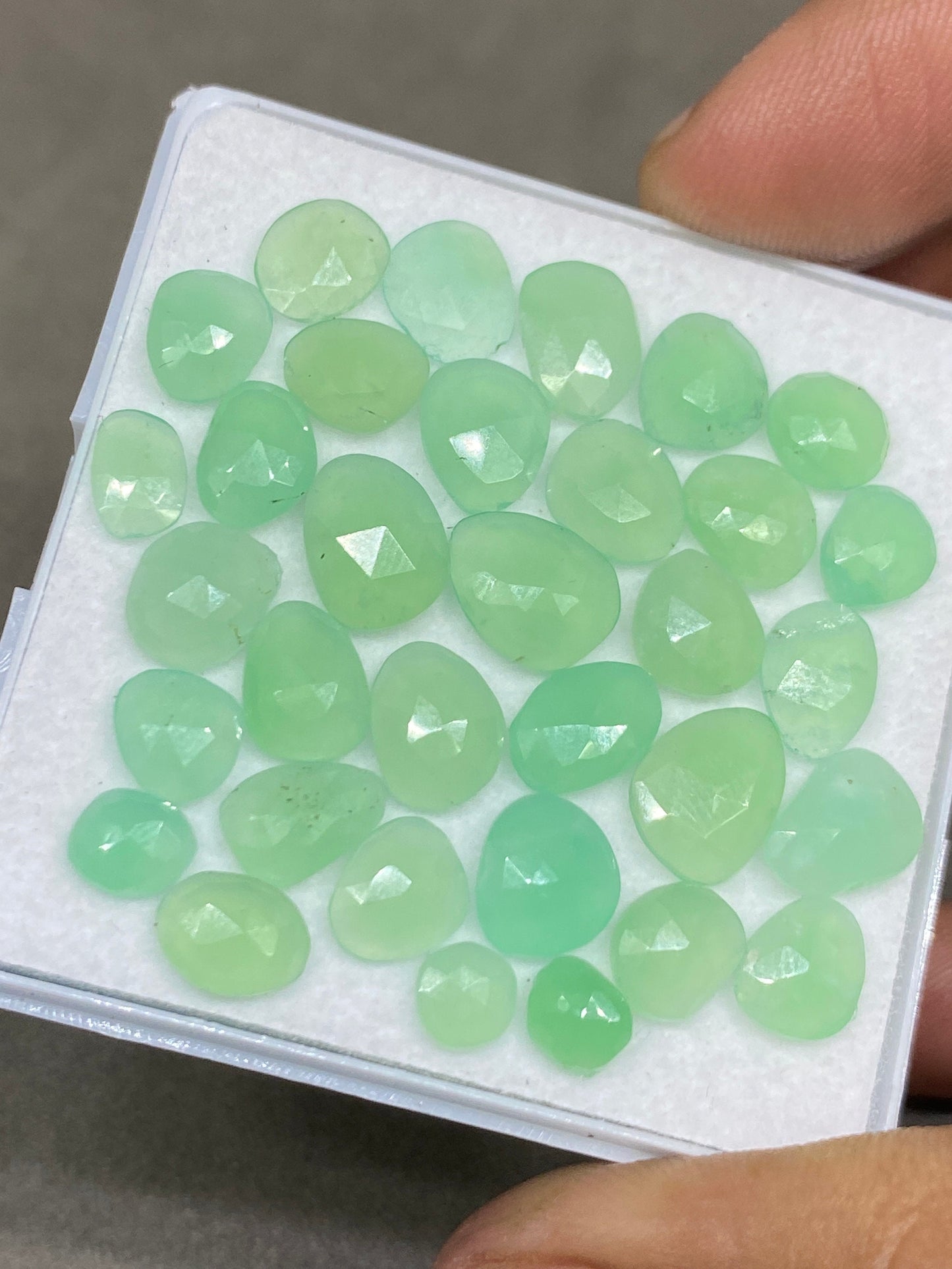 Fascinating Chrysoprase rosecut light green wholesale lot good quality wt 28 cts pcs 33 small size 5.2mm-9.7x7.5mm chrysoprase rosecut