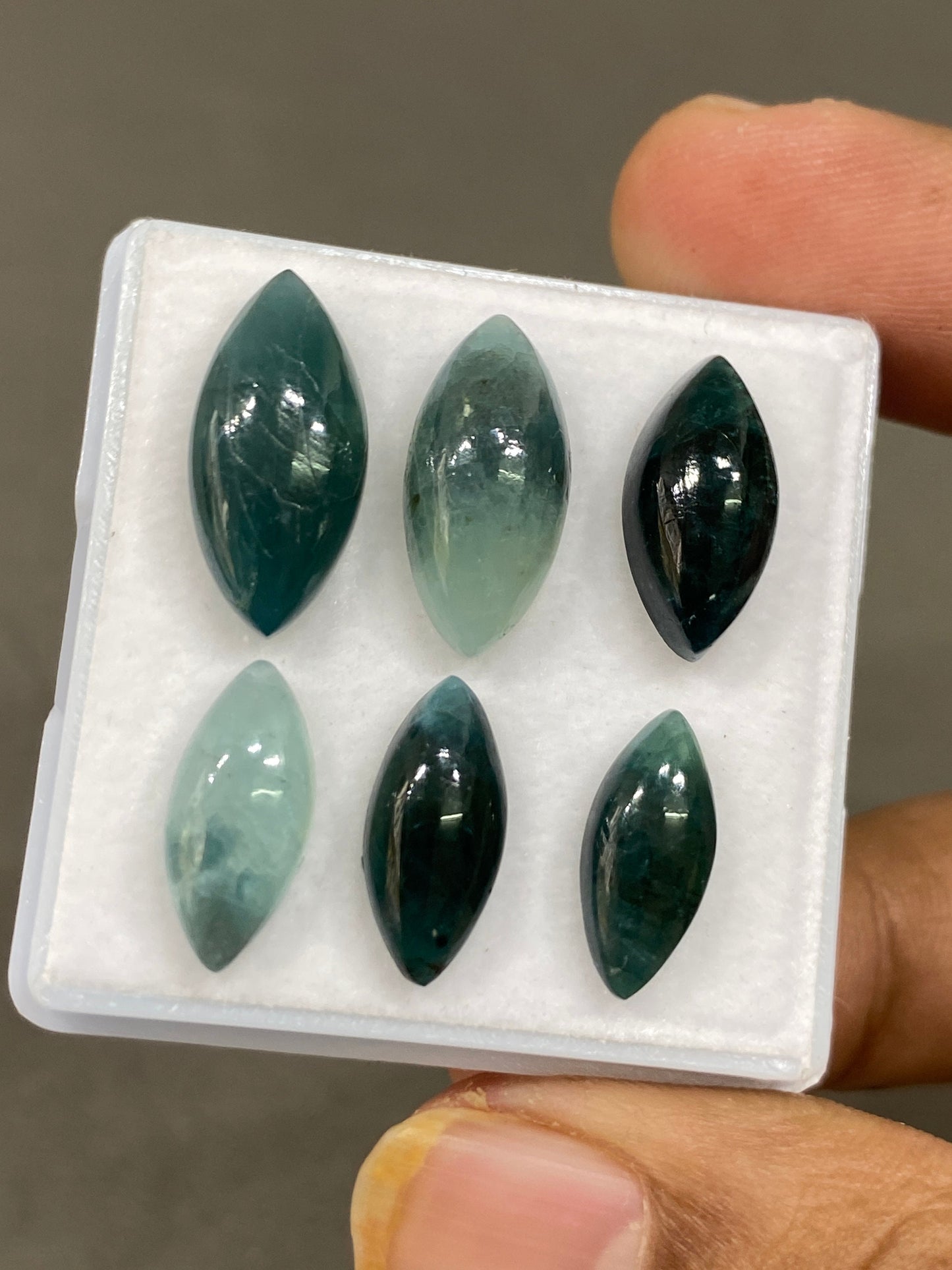 Fascinating  rare Grandidierite marquise cabochons Fine quality flatbacks pcs 6 wt 26 carats  Size 14x6.5mm-18x9mm grandidierite cabochons