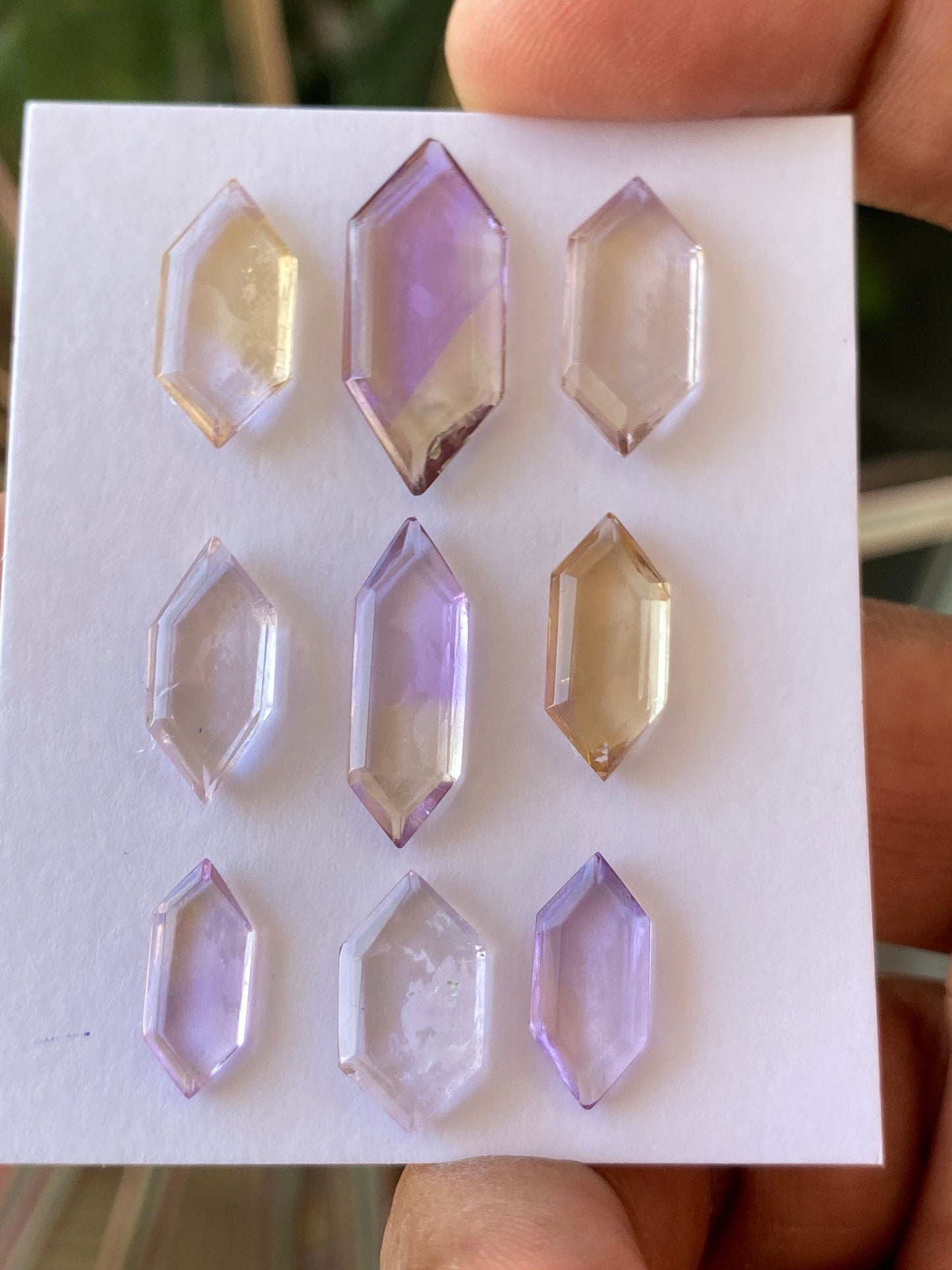 Nice ametrine hexagon mirror cut big size aaa quality  wt  30 cts   pcs 9 size 13.5x5.8mm-23x10mm Amethyst citrine mirror cut hexagon