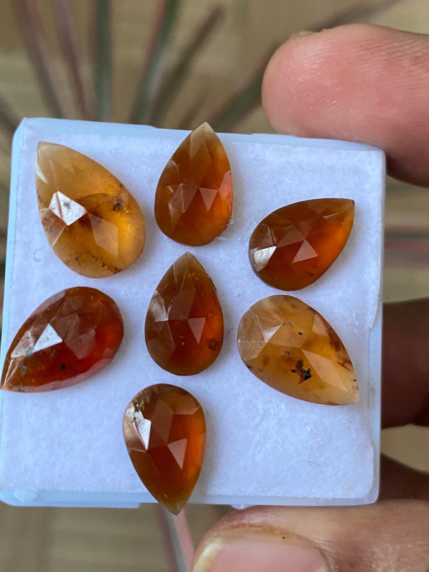 Nice hessonite orange garnet geometric pears rose cuts wt 32.35 carats  pcs 8 size 13.2x8.4mm-15x9.5mm Hessonite garnet stepcut hexagons