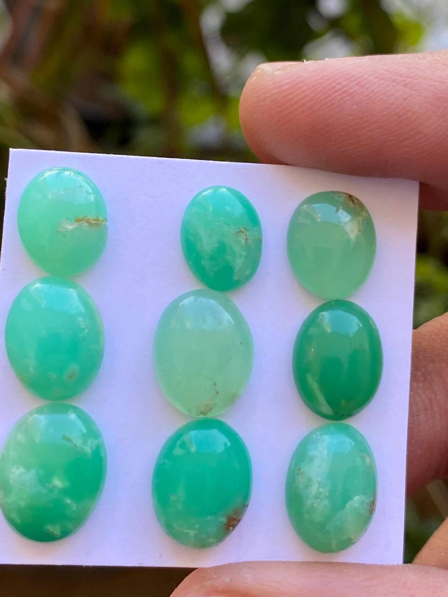 Rare stunning chrysoprase oval cabochons aaa fine quality pcs 9 weight 35 carats size 10.7x8.5mm-12.8x9.4mm chrysoprase rosecuts