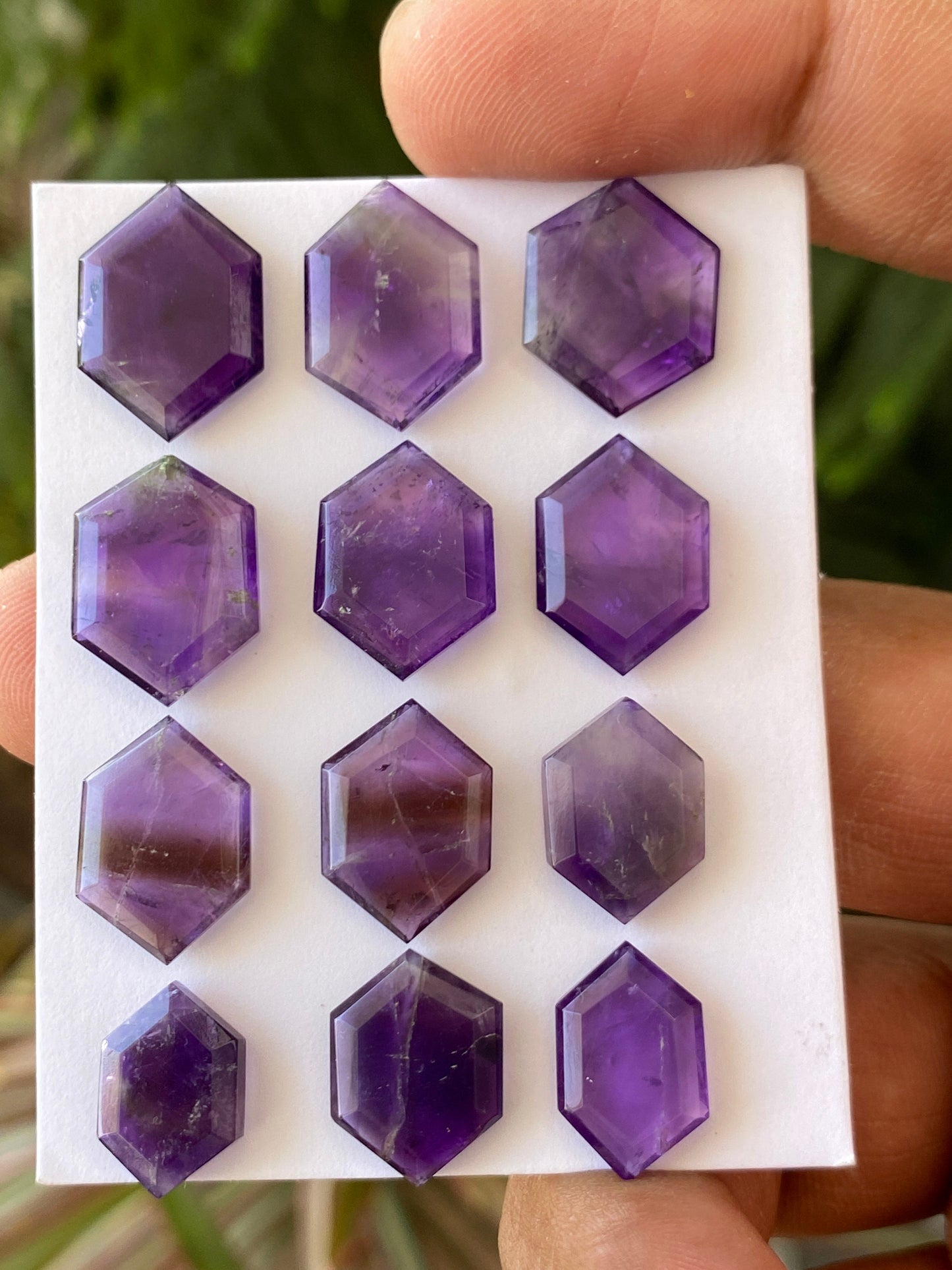 Stunning amethyst hexagon mirror cuts wt 50 cts  pcs 12 size 13.2x9mm-17.4x12.2mm Amethyst mirror cut hexagons