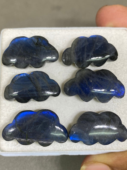 Stunning rare labradorite cloud carving  blue fire carving pcs 6 wt 115 cts size 24x13-33x14mm labradorite cloud carving