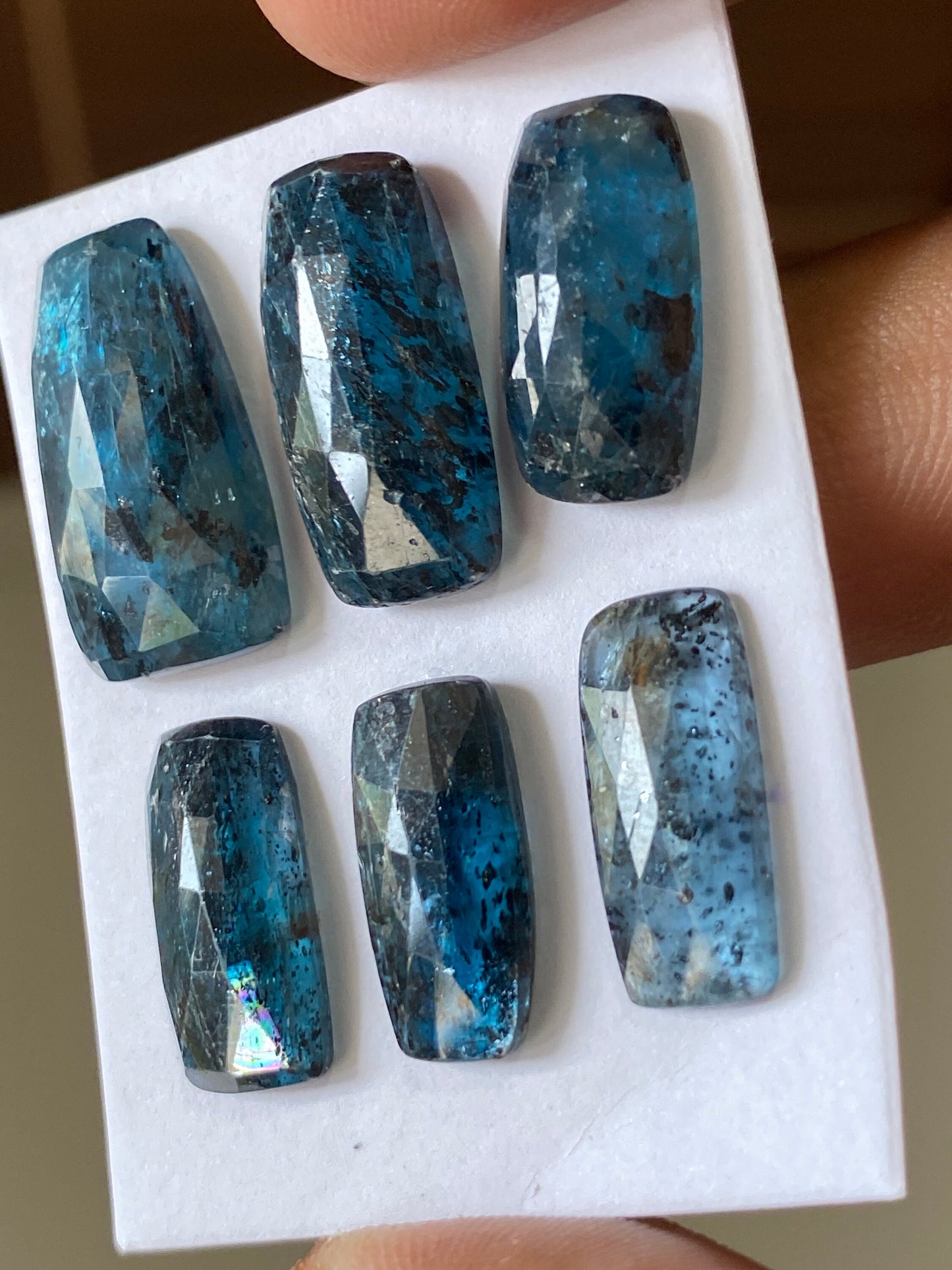 Awesome rare moss teal blue kyanite rosecut cushion fine quality lovely color wt 56 cts pcs 6 good size 17x9-22x12mm rosecut kyanite