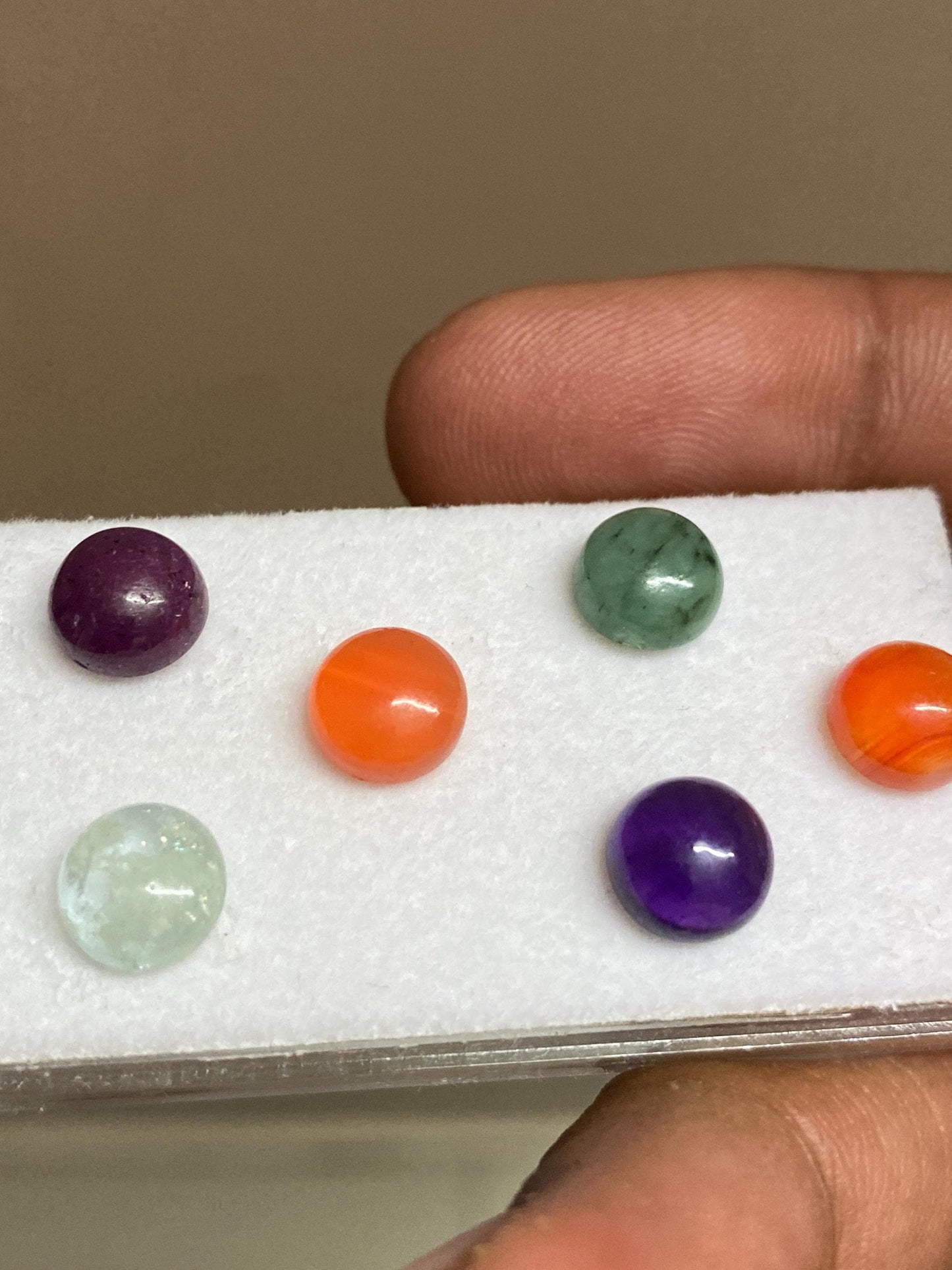 Beautiful rare multi cabochons aquamarine ruby emerald amethyst carnelian  mix stones pcs 6 wt. 13.60 carats 8mm round cabochon lot