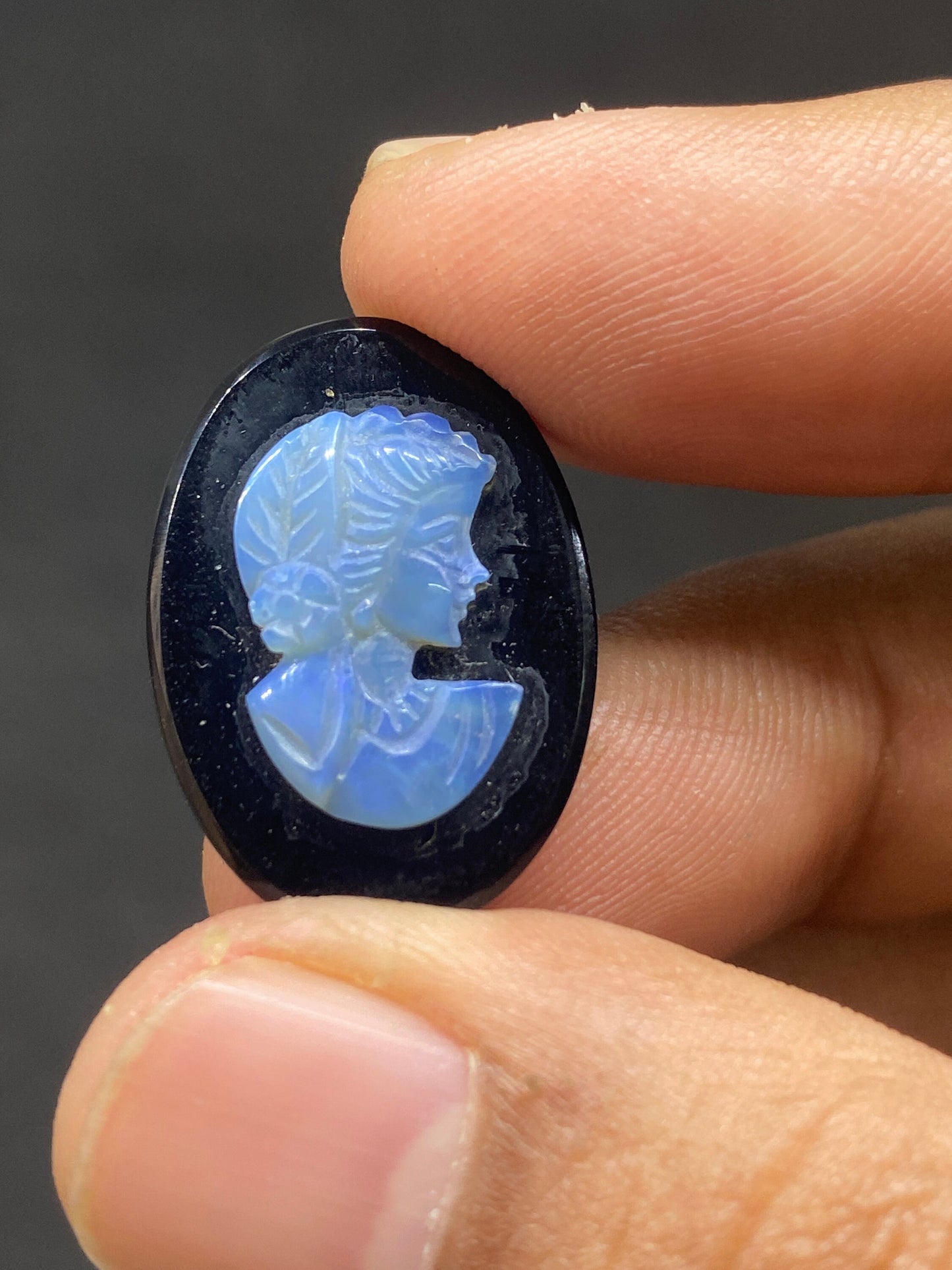 Fascinating blue fire australian opal women face carving princess face carving  wt 11 carats pcs 1 size 16x10mm Australian opal face carving