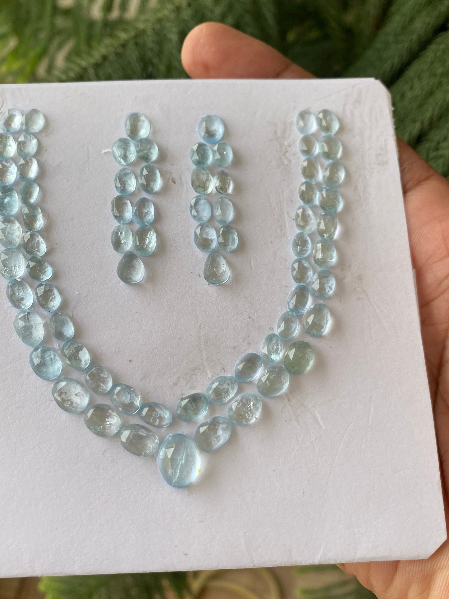 Stunning aquamarine rosecut necklace earring set natural aquamarine cabochons weight 70 carats pcs 70  size 8x5-10x8mm aquamarine rosecut