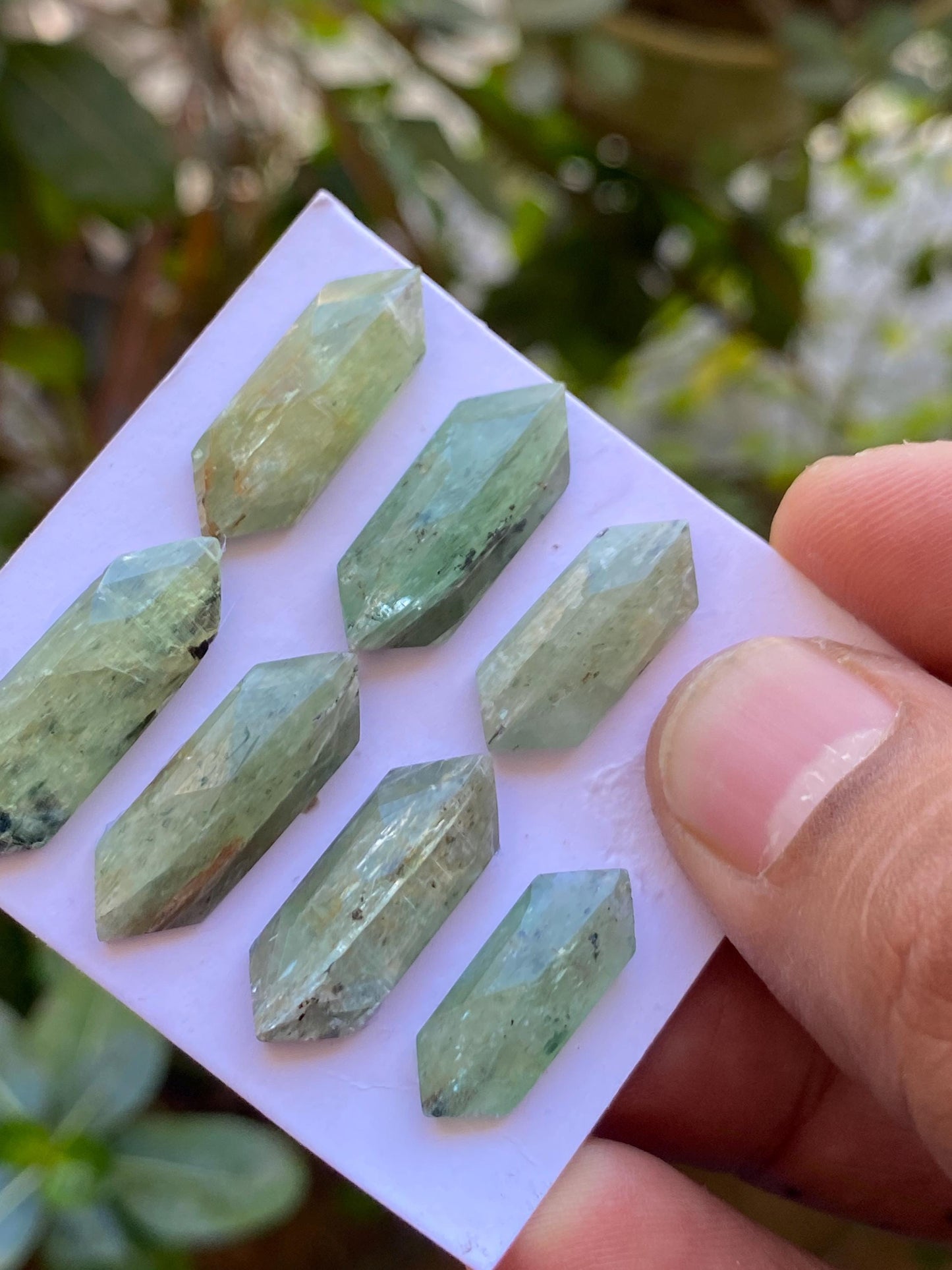 Fascinating rare moss green kyanite hexagon elongated flats fine quality weight 57 carats size 16.5x7mm-26x9mm pcs 7 moss green hexagon