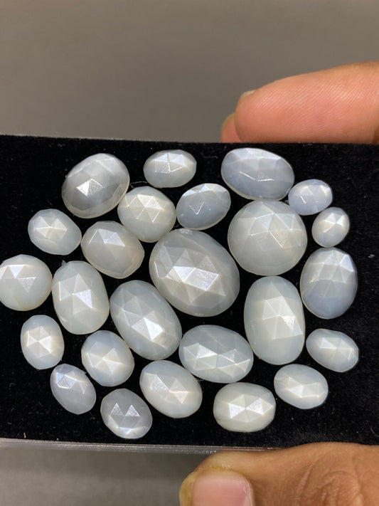 Dazzling white sheen moonstone rosecut moonstone wholesale lot wt 88 cts  size 7.5x6mm-17x13.5mm pcs 24 rosecut