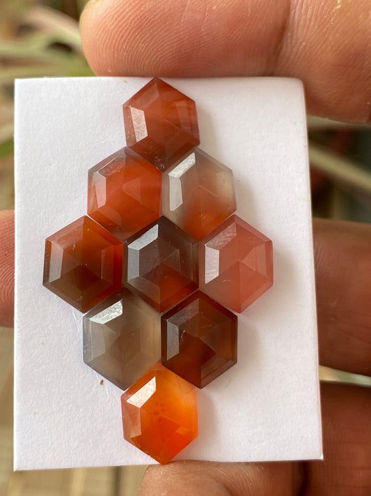 Beautiful orange agate hexagon flats wt 36 carats size 12x10mm-13x11mm pcs 9 rosecut  flatback gems