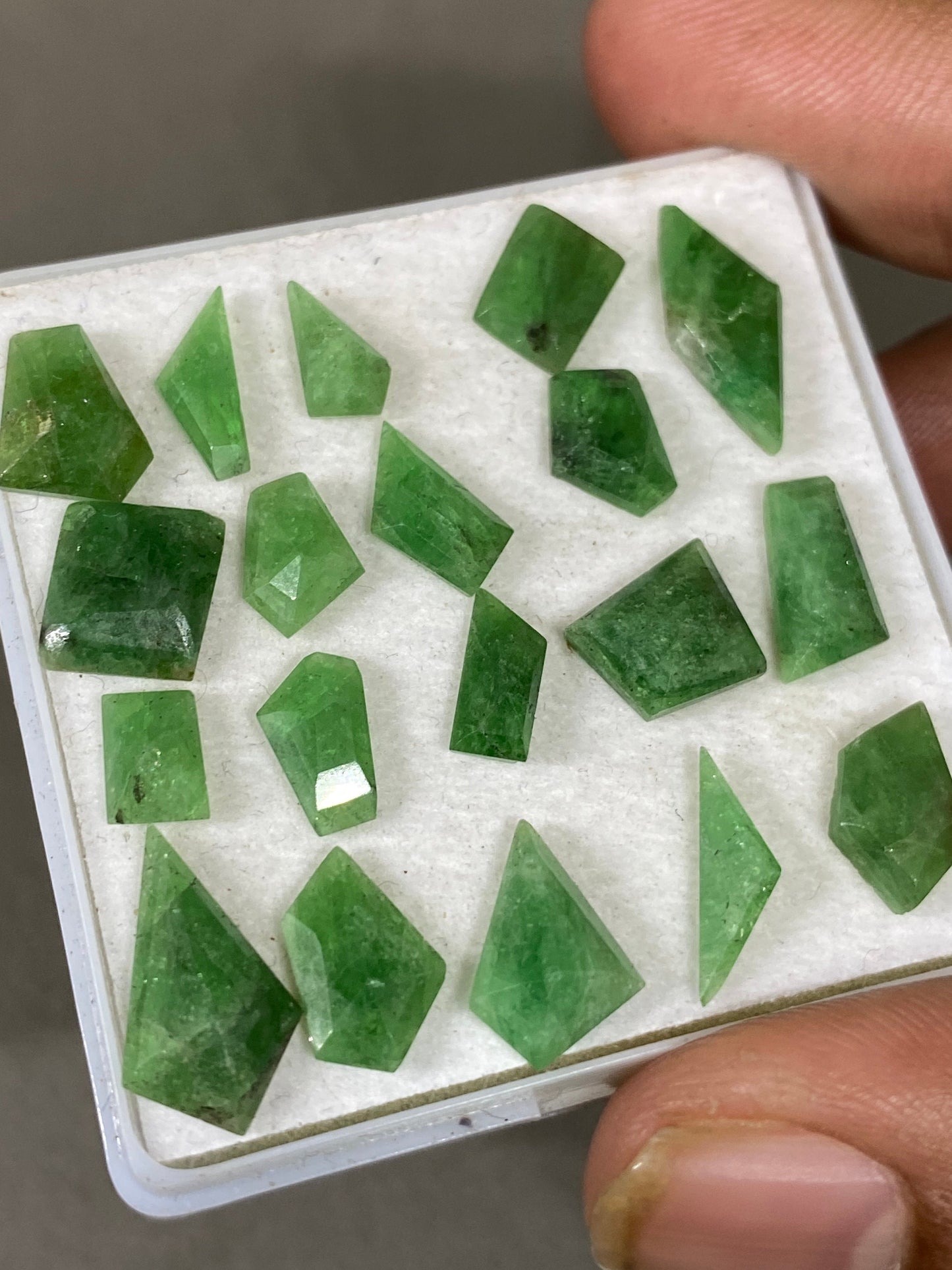 Tsavorite faceted geometric step Cut flats  Green Garnet Cuts Weight 30 carats Pcs 19 Size 7x5-15x9mm Tsavorite flats