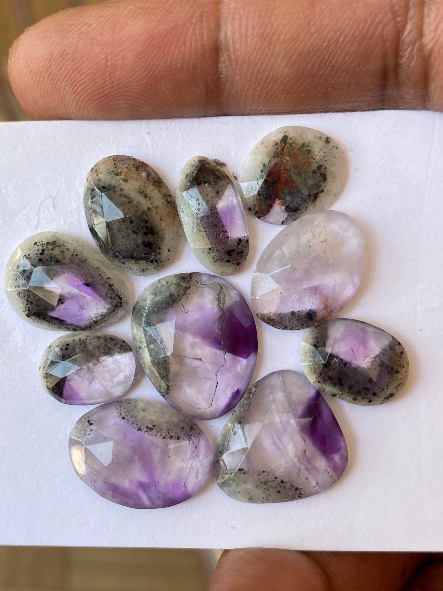 Stunning quality trapiche amethyst with black spots flats rosecuts  cabochon  pcs 10 wt 45 carats size 9x12-17.8x14.5mm amethyst rosecut