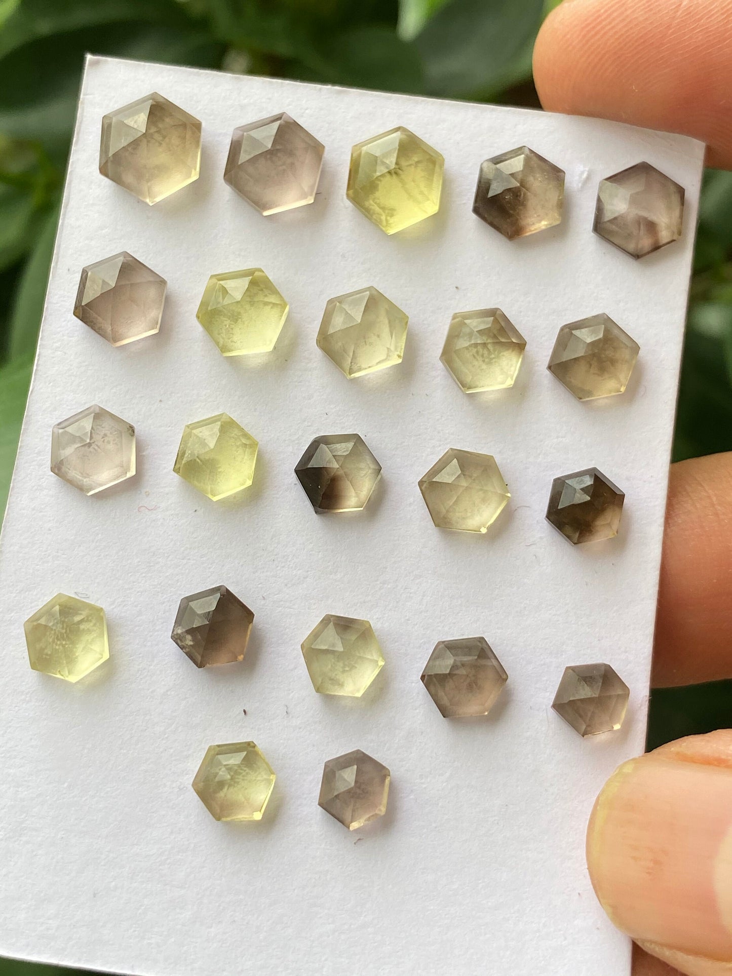 Very cute rare bi color lemon quartz step cut hexagon  wholesale lot fine quality pcs 22 wt 30.50 carats size 5.5mm-8.7mm step cut quartz