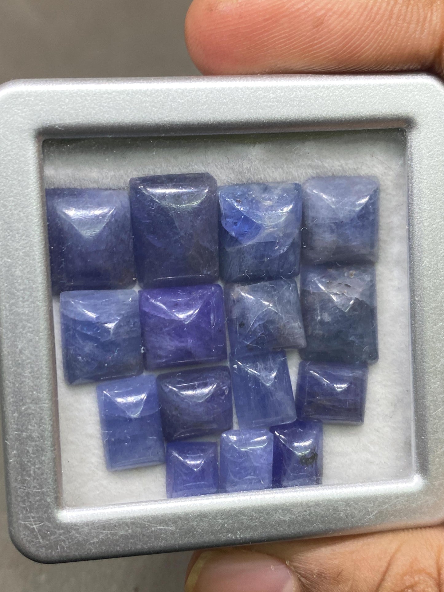 Stunning rare tanzanite  sugar loaf cabochons  weight 69.75  cts pcs 15 size 6.7x6.4mm-13.9x10mm tanzanite sugarloaf cabcohon