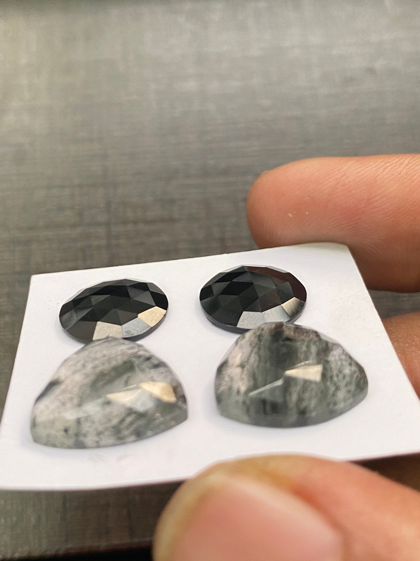 Dazzling black tourmaline round Black spots quartz African mines rosecut trillion earrings size Pcs 4 wt 19 cts 13mm-15mm  rosecut gems