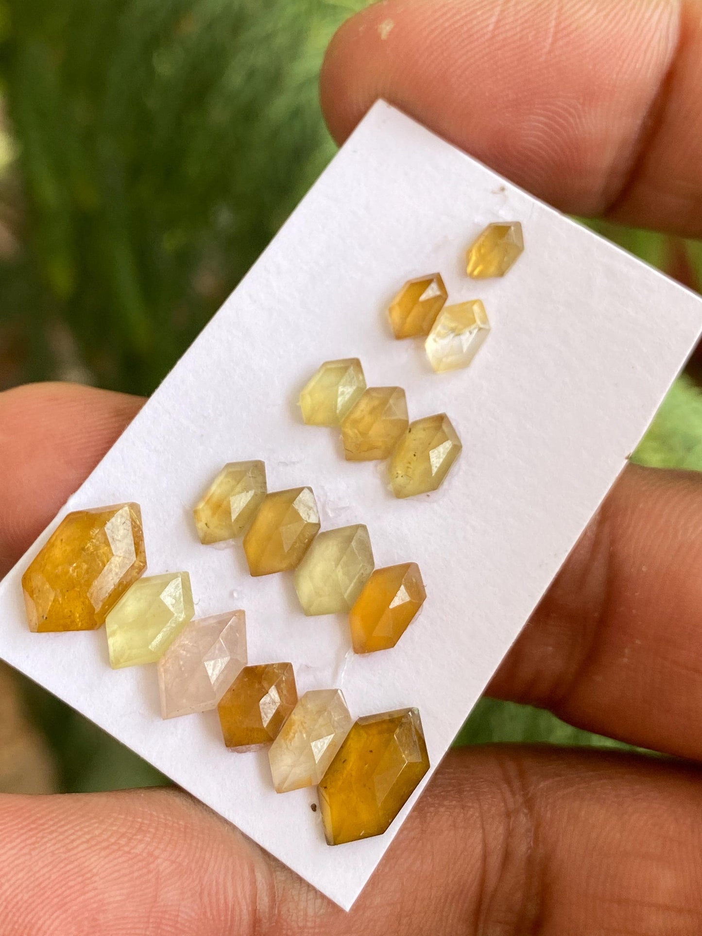 Dazzling yellow fluorite hexagon beautiful fine quality wt 15.50 carats  size 4.5x3-12x6mm pcs 16  fluorite geometric hexagon