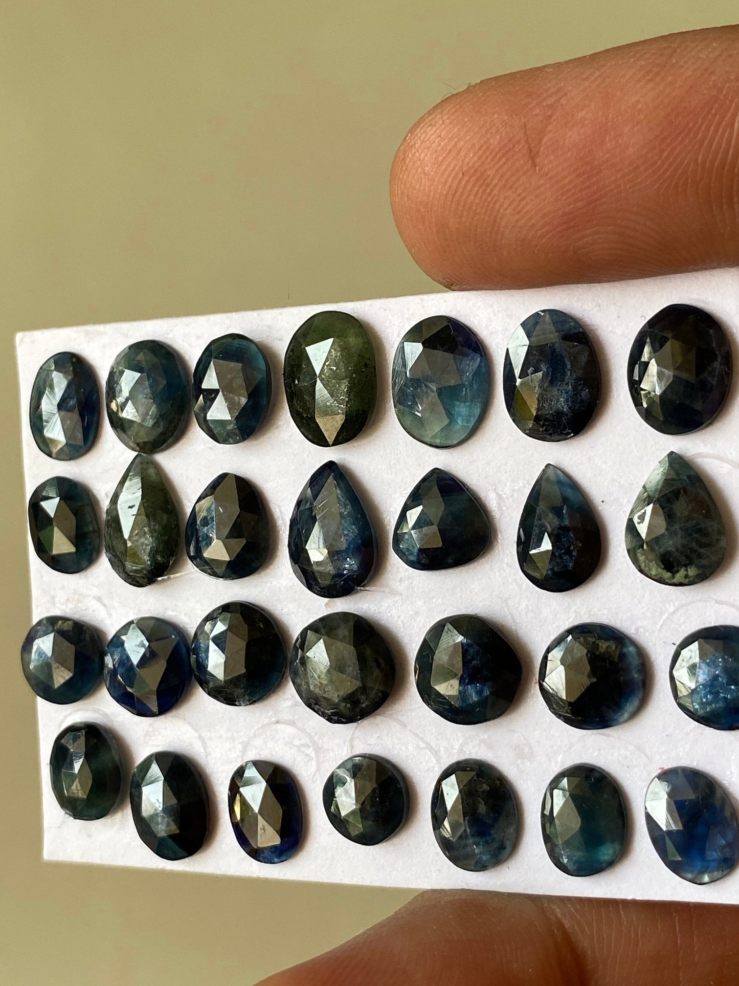 Extremely rare blue sapphire rosecut parti sapphire blue green bi color sapphire 6.3mm-9.7x7.2mm wt 33.80 cts pcs 28 rosecut sapphire blue