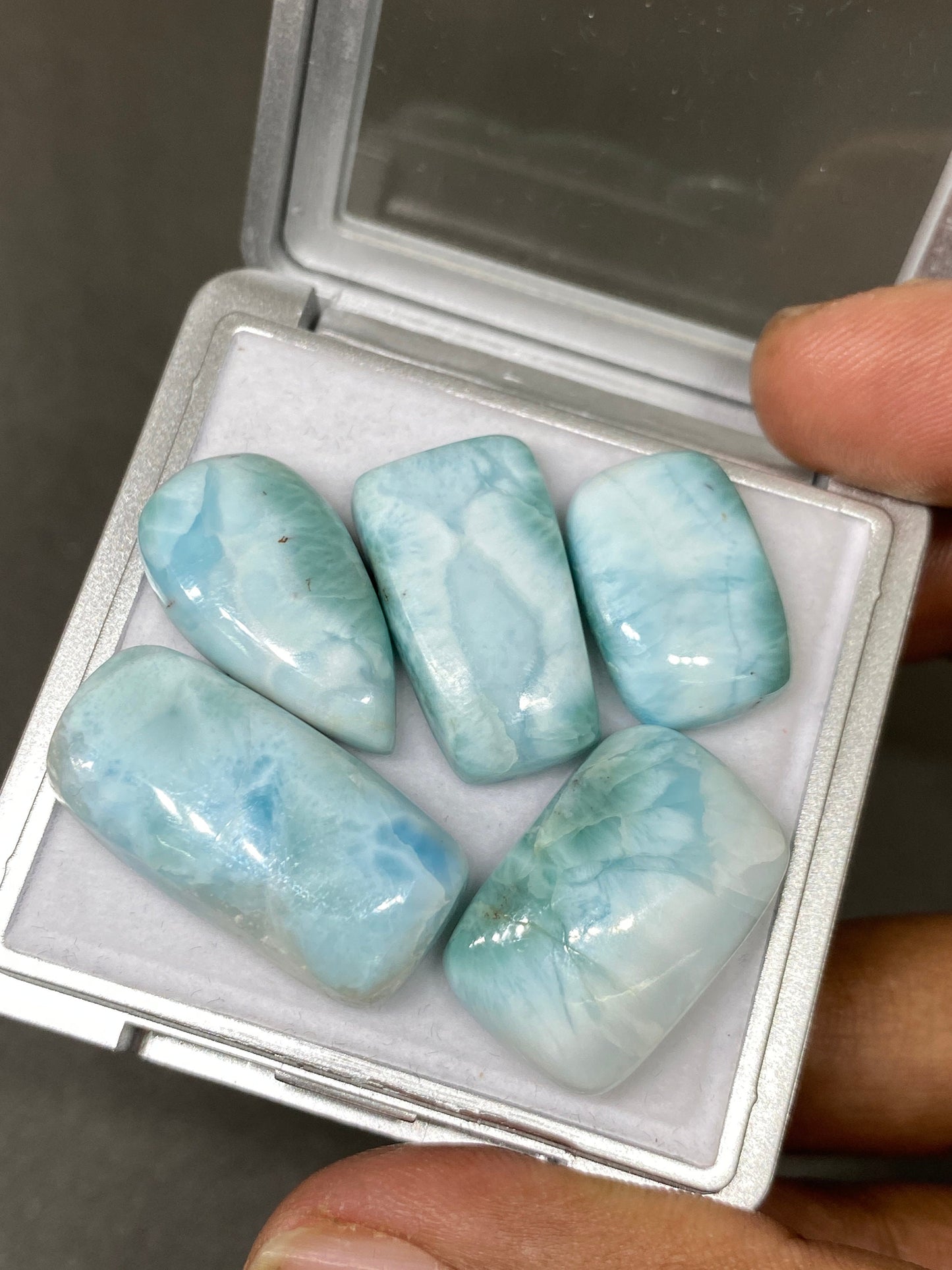 Awesome rare Smooth Larimar cabochons mix shapes  pcs 5 pendant supply wt 95 carats size 19x14-22x13mm natural Larimar cabochons fancy shape