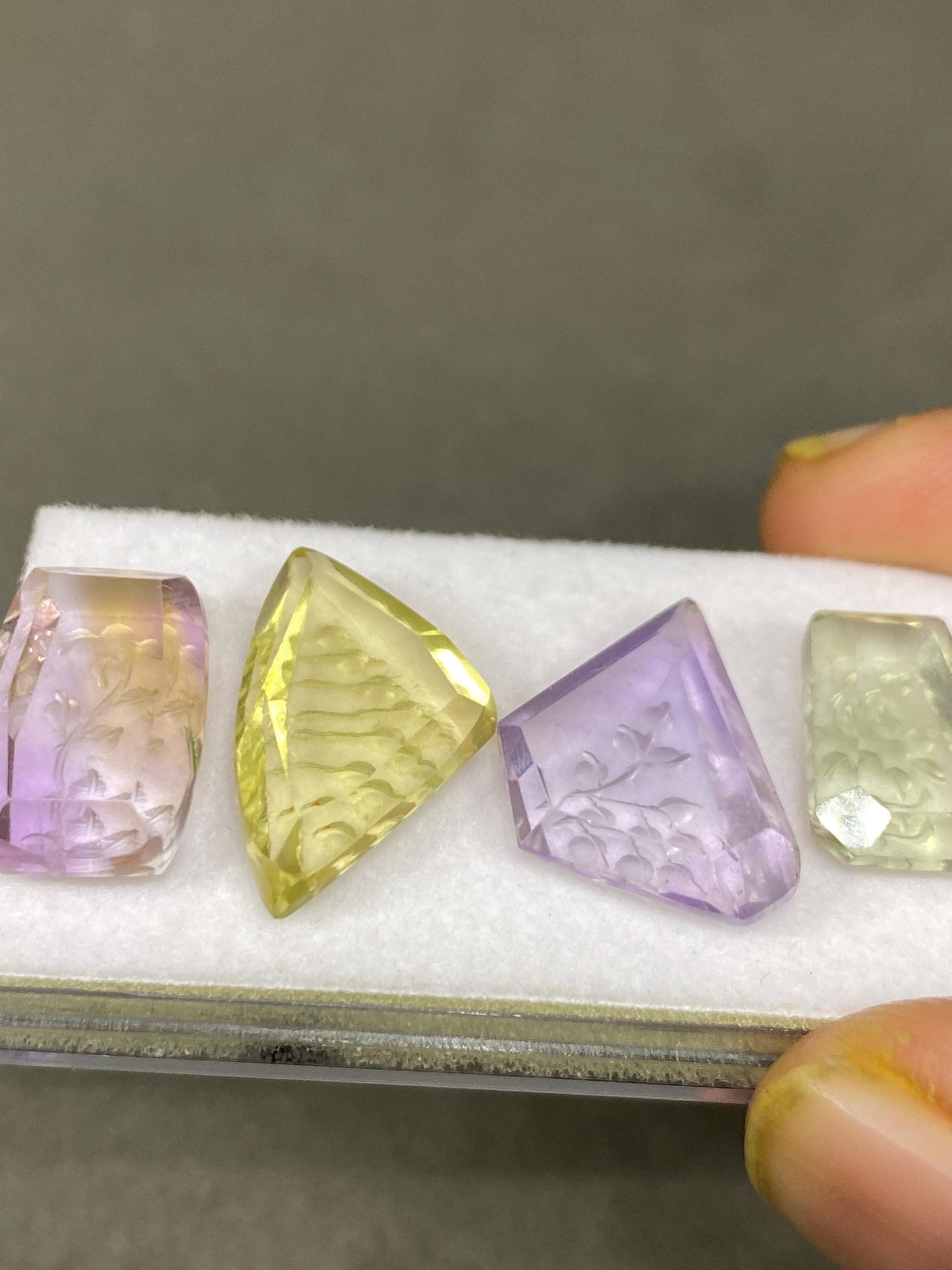 Mesmerising AAA Ametrine lemon quartz green amethyst intaglio carving cutstones wt 35 carats pcs 4 good size 14x10-20x13mm gemstone carving