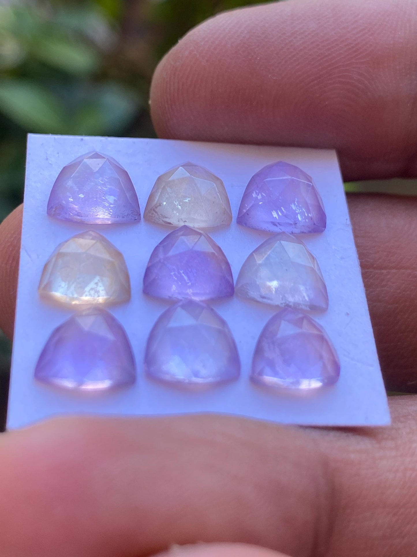 Fantastic rare Ametrine rosecut trillion flatback gems weight carats rosecut Ametrine flats size  pcs 9 wt 11.35 cts 8mm Ametrine rosecut