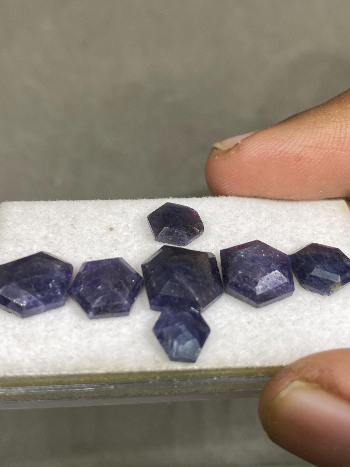 Gorgeous Rare blue purple sapphire hexagon step cuts  wt 22.30  cts pcs 7 size 7x6.8-10mm  blue sapphire stepcut hexagon flatbacks