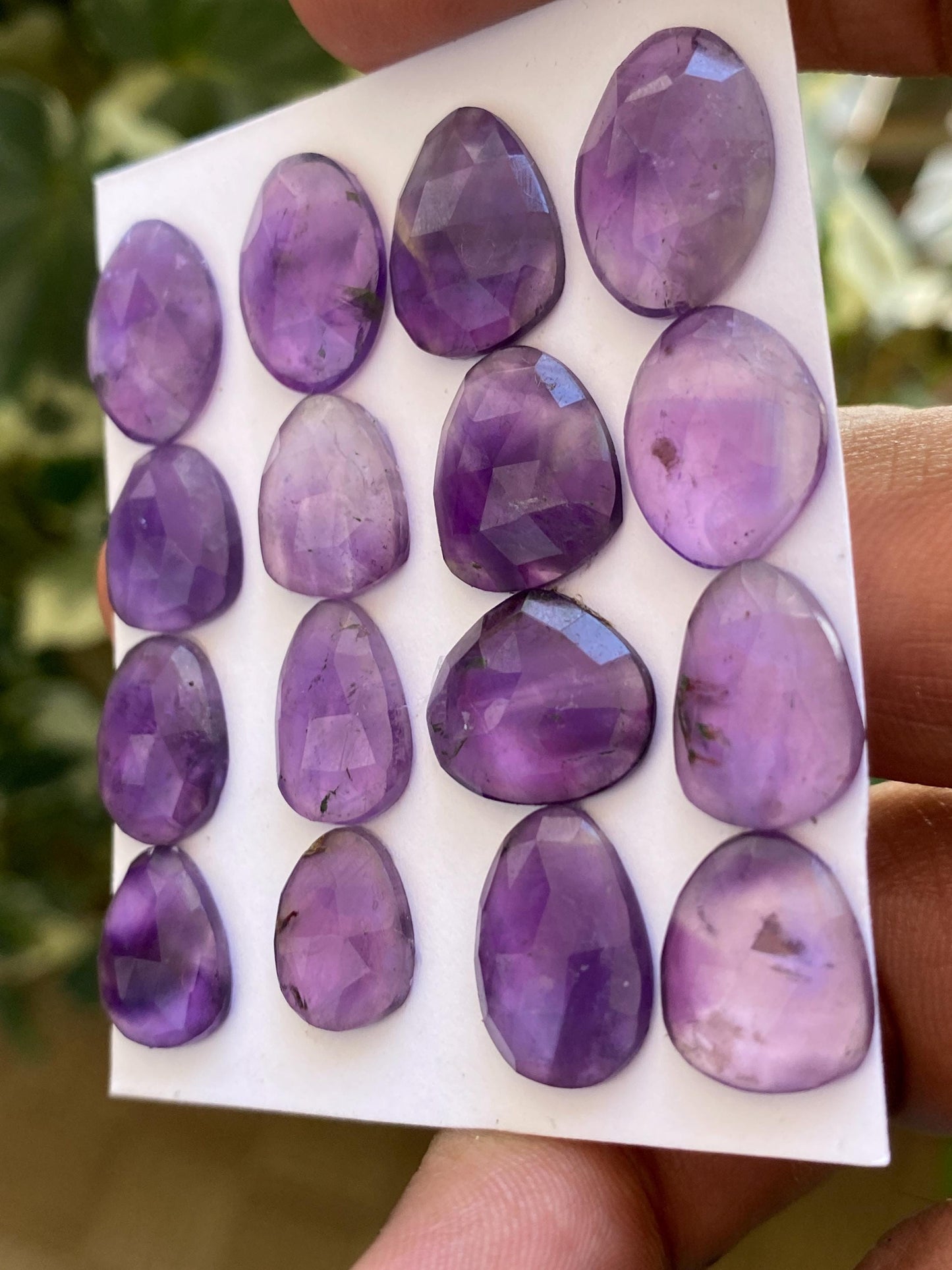 Lovely amethyst rosecut flatback beautiful fine polish and cutting weight 71.10 carats size  12x10mm-16x12mm pcs 16 rosecut amethyst