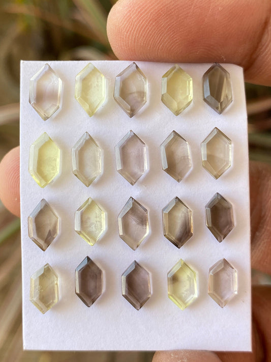 Stunning rare bi color lemon quartz hexagon mirror cut wt 20 cts  flatback gems pcs 20 size 8.6x4.9mm-10.5x5mm hexagon bicolor lemon quartz