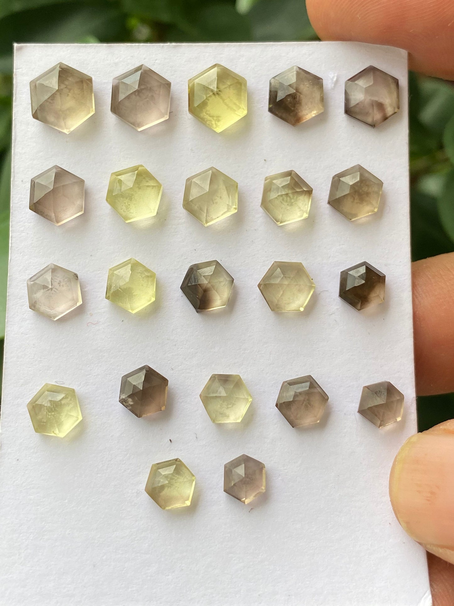 Very cute rare bi color lemon quartz step cut hexagon  wholesale lot fine quality pcs 22 wt 30.50 carats size 5.5mm-8.7mm step cut quartz