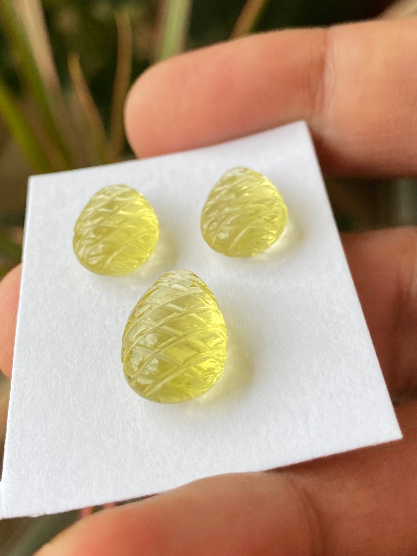 Wow Natural lemon quartz green gold hand carved earring pendant set wt 18 cts pcs 3 size 14x10mm-16x11mm lemon quartz carving gemstone set