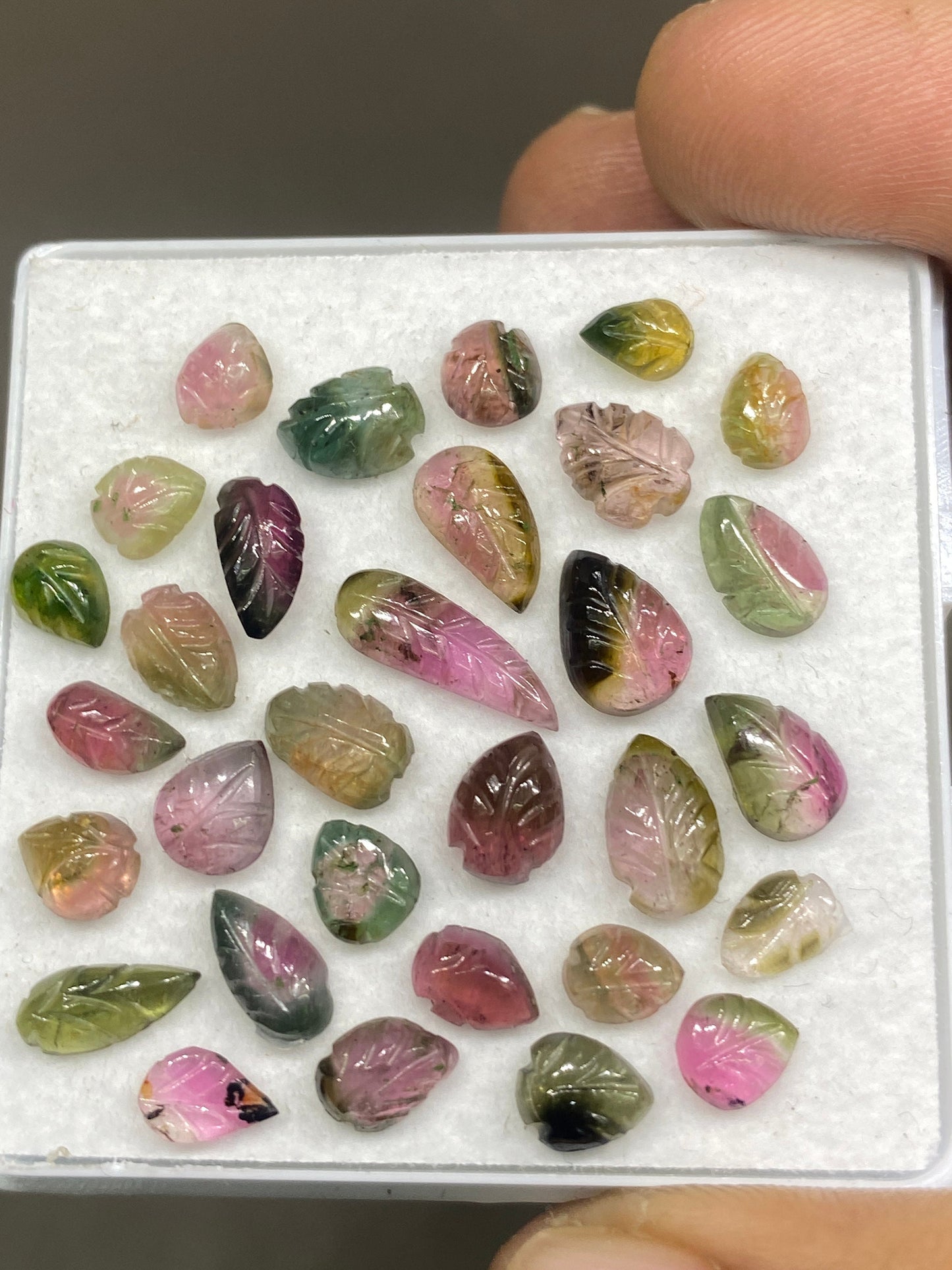 Stunning Watermelon tourmaline leaves carving Bicolor bio multi tourmaline carvings wt 22 carats pcs 31 size 5x4mm-13x4mm tourmaline leaves