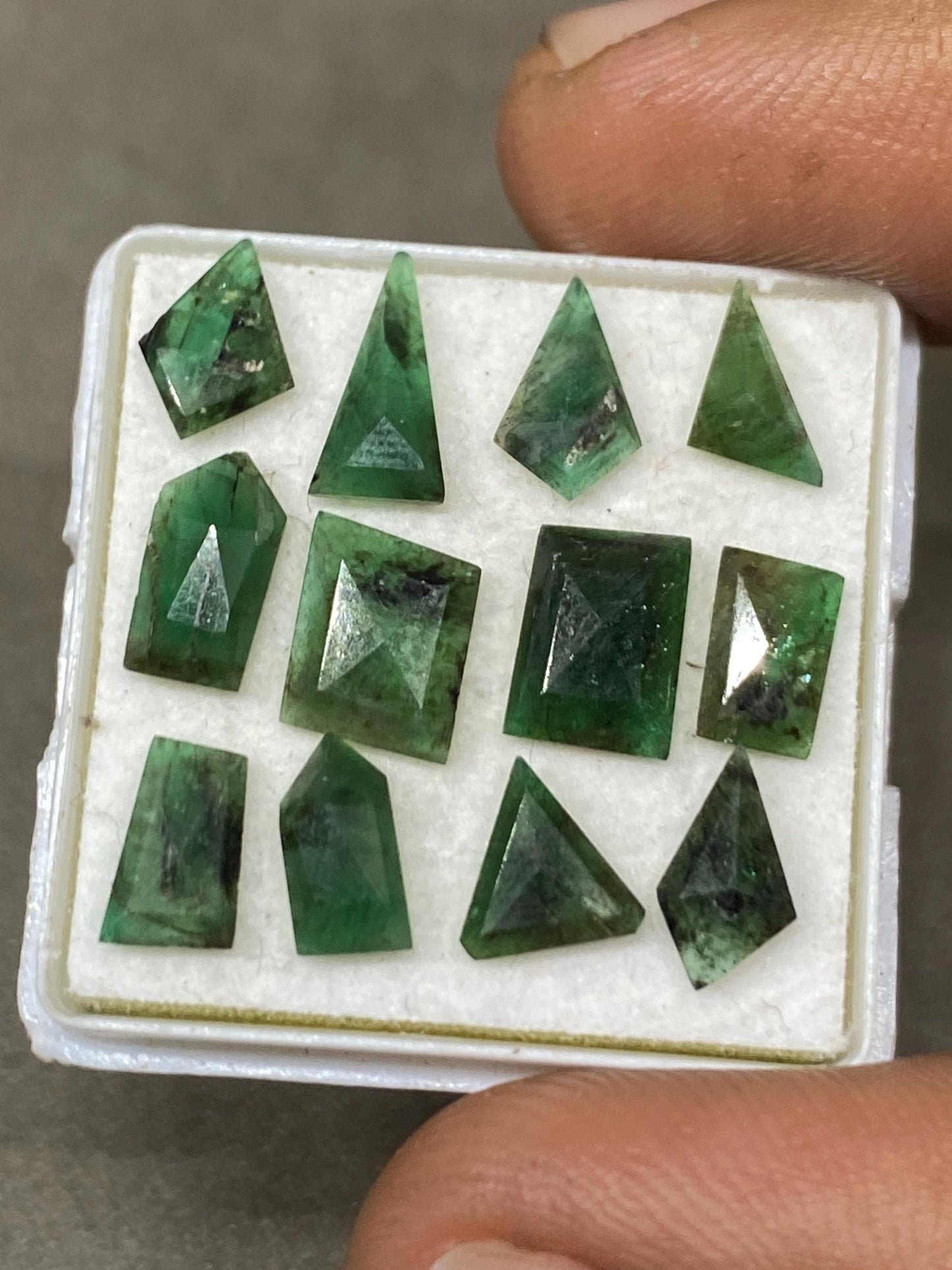 Dazzling Natural Emerald geometric cut small size natural Emerald Step cut geometric wt 5.90 cts pcs 12 size 6.5x5-7x6mm emerald rosecut