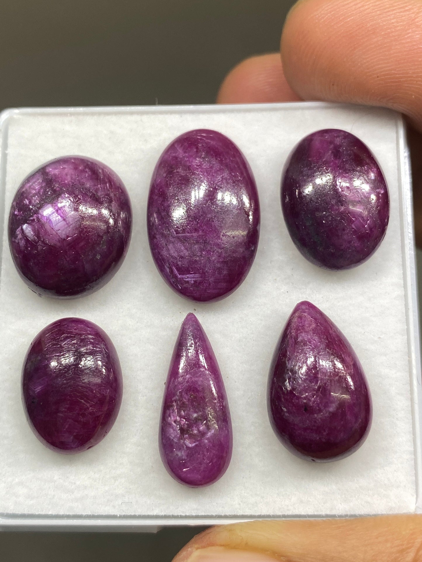 Mesmerising  Rare star sheen ruby cabochons mix oval pear shape ruby Longido mines ruby wt 67 cts pcs 6 size 15x11mm-21x13mm silky ruby cab