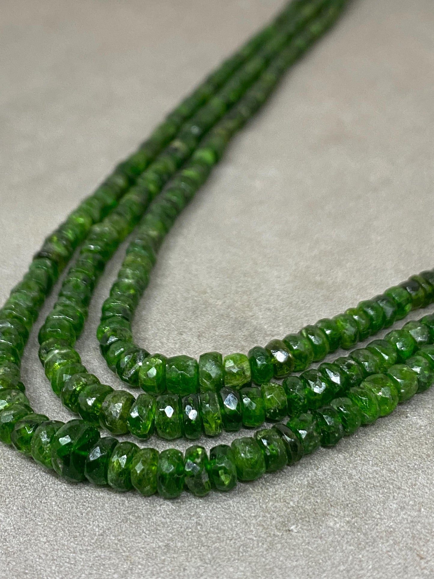 Rare chrome diopside faceted beads rare necklace weight 246 cts size 3mm-7mm  length 15 and 16 inches and 17 inches