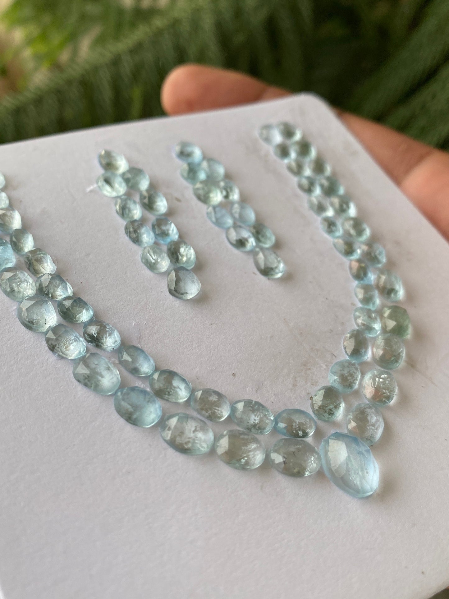 Stunning aquamarine rosecut necklace earring set natural aquamarine cabochons weight 70 carats pcs 70  size 8x5-10x8mm aquamarine rosecut