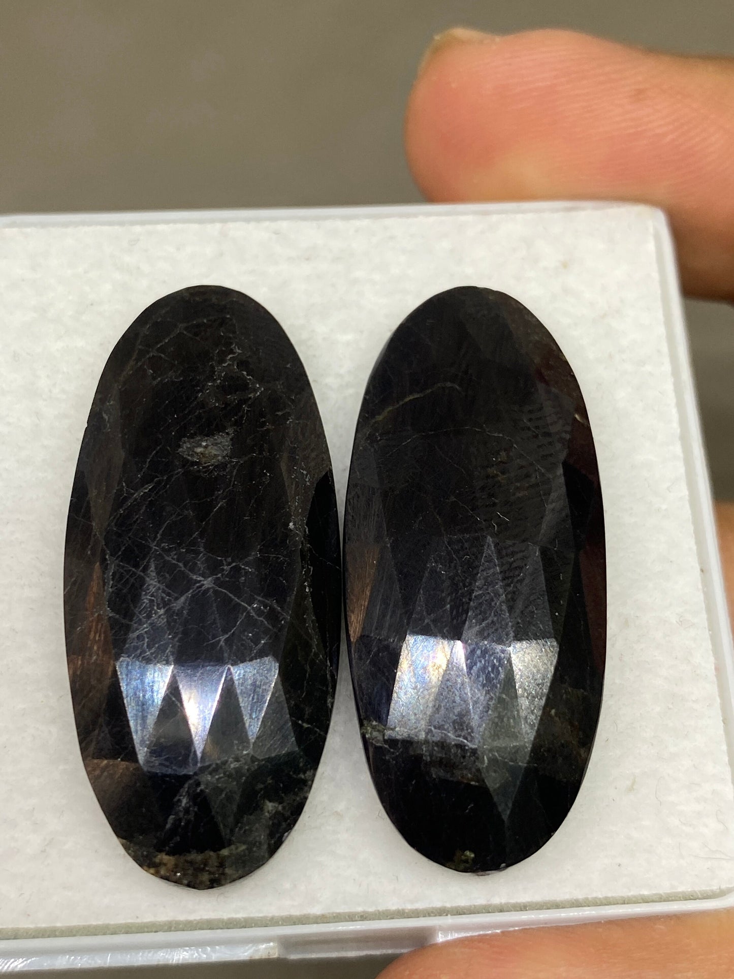 Fascinating black Purpurite rosecut huge size matched pair singles oval shape rosecut purpurite