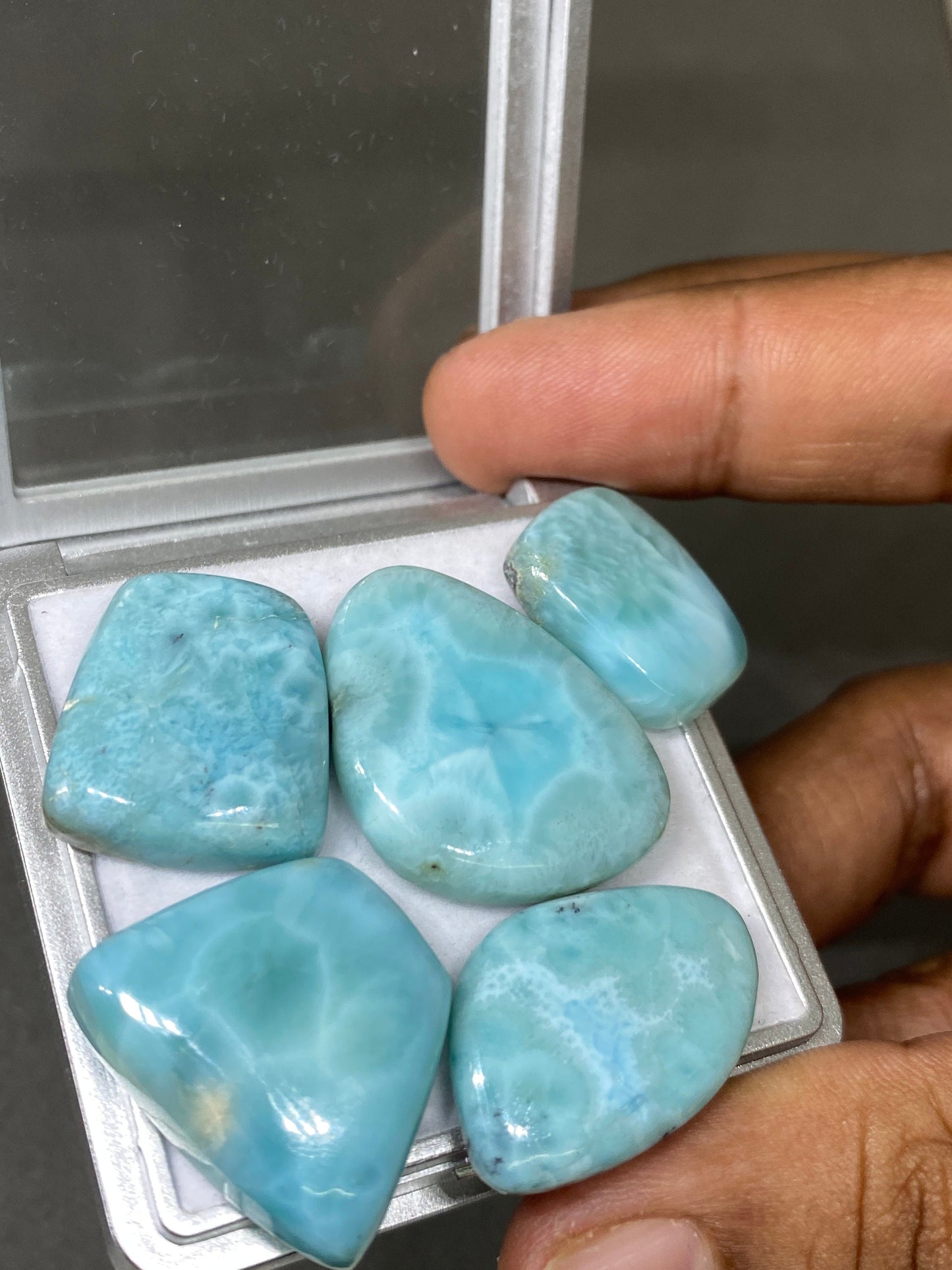 Stunning rare Smooth Larimar cabochons pcs 5 pendant supply  wt 147 carats size  21x15-29x22mm natural Larimar cabochons fancy shape