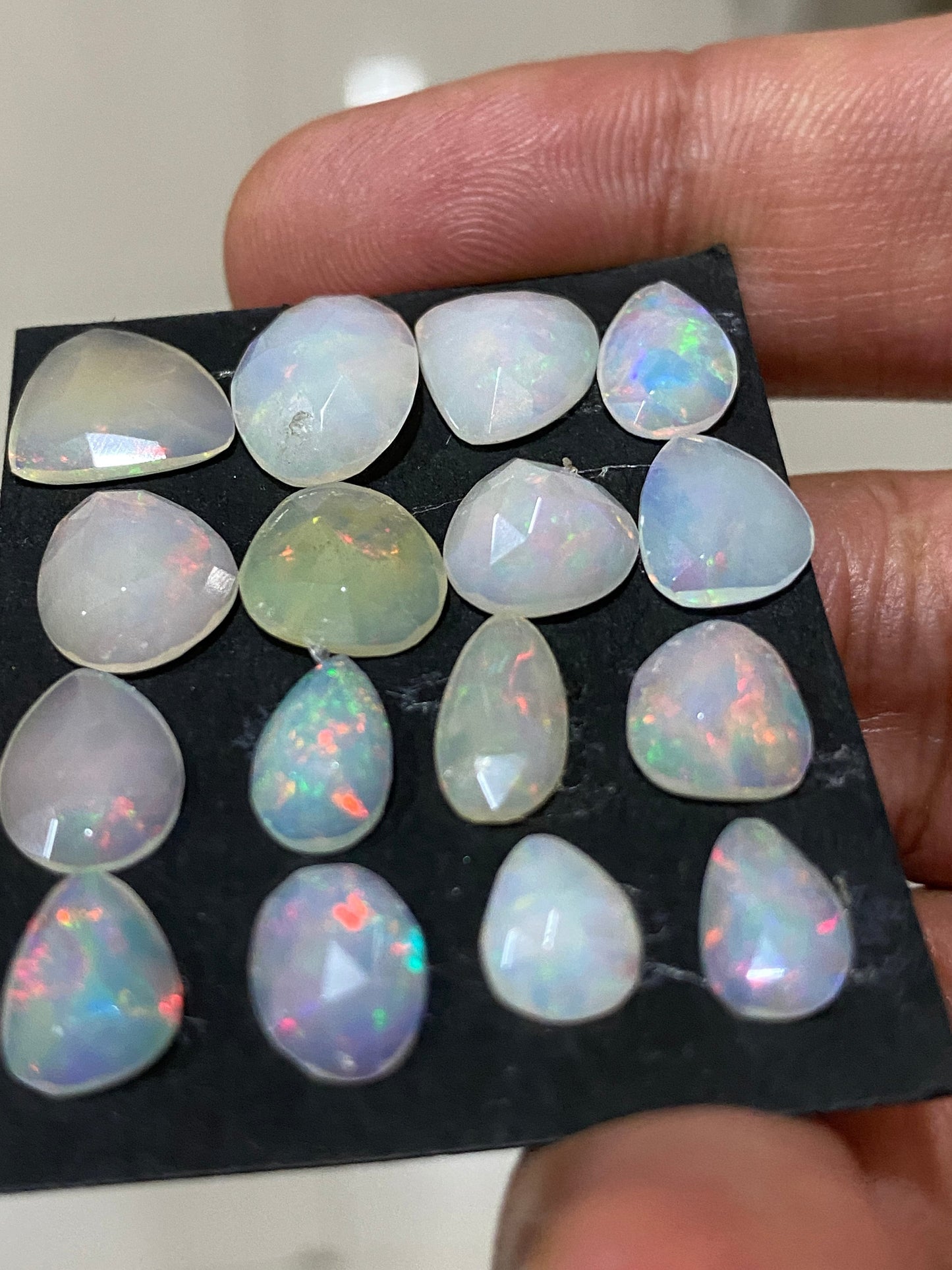 Nice white base medium quality low multi fire Ethiopian mines opal rosecut wt 17.5 cts pcs size 8.5x6mm-13.5x10mm  fire opal rosecut