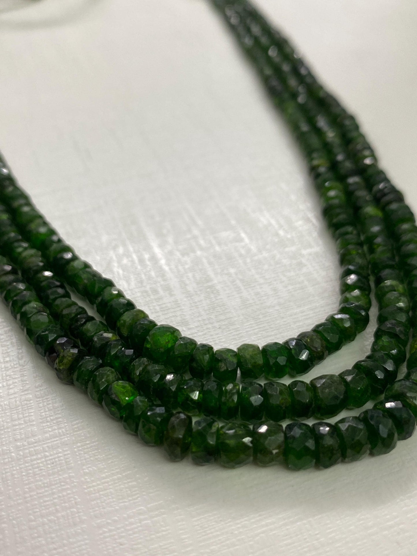 Rare chrome diopside faceted beads rare necklace weight 301 cts size 3mm-7mm  length 16 and 17 inches and 18 inches