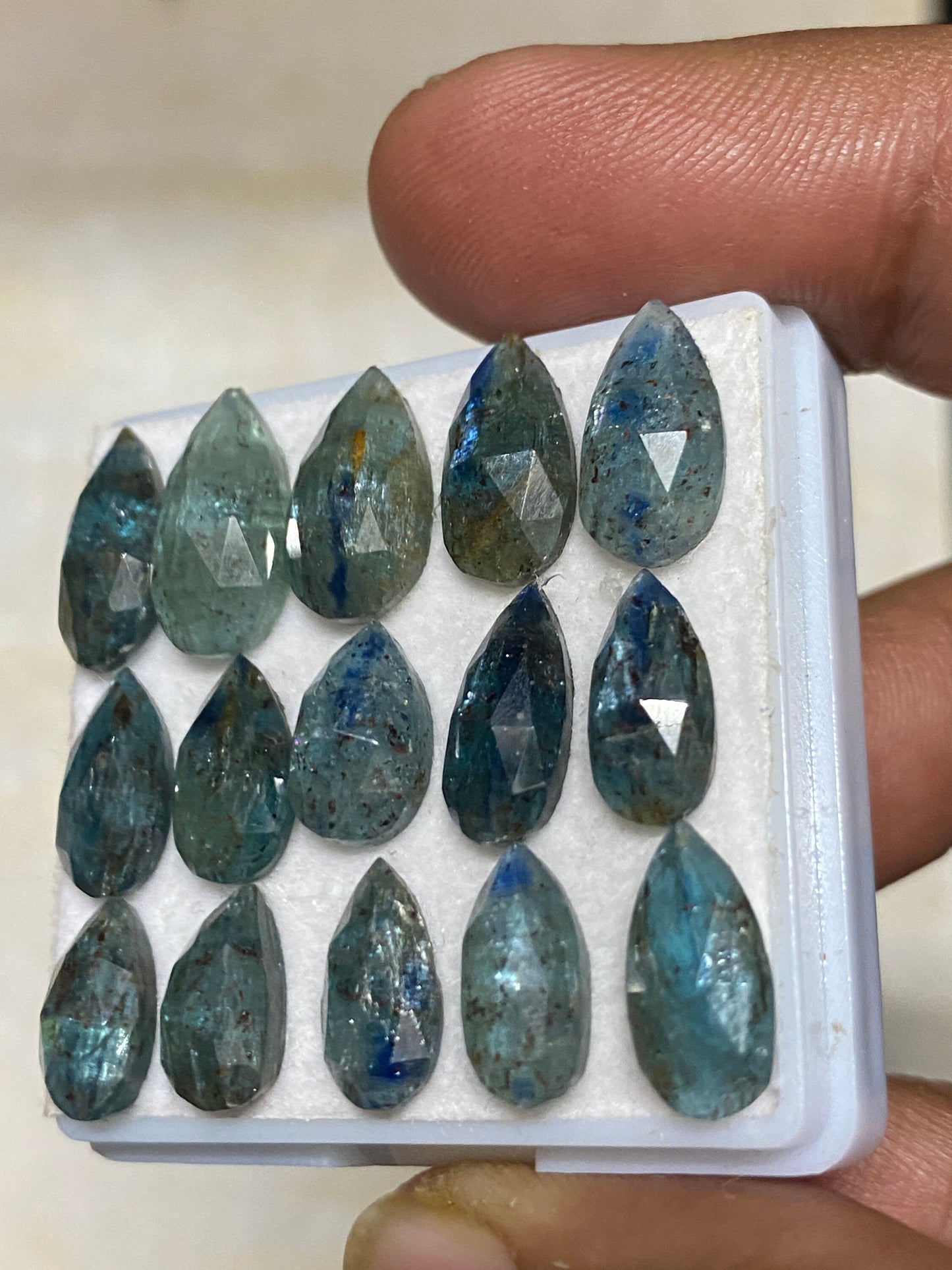 Stunning rare moss teal blue kyanite rosecut flats shape amazing quality lovely color wt 41 carats pcs 15 size 12x6-15x8mm  rosecut