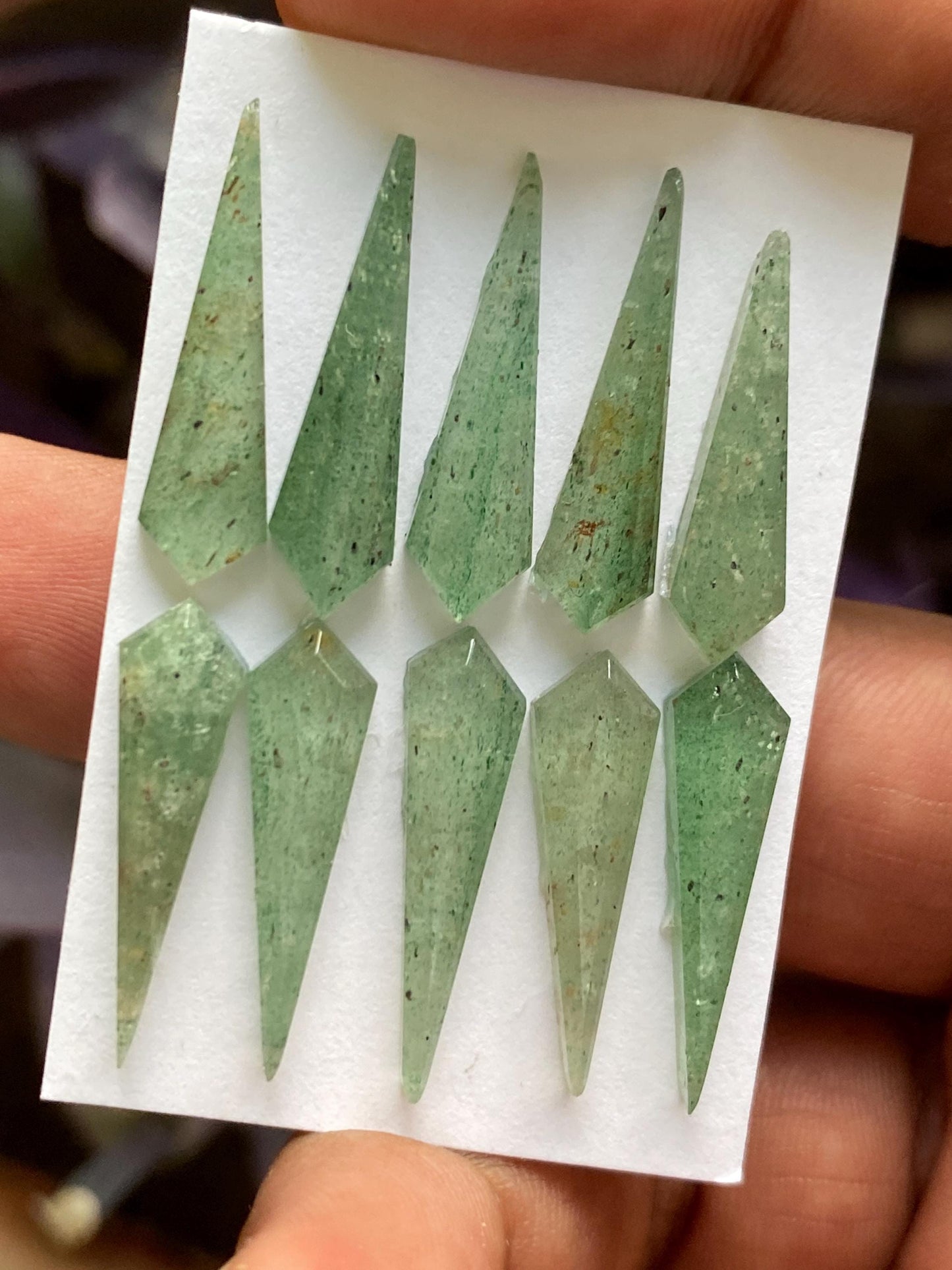 Dazzling Green quartz step cut kite shape  wt 39 carats pcs 10 size 23x6-24x7mm green quartz rosecut gems rings pendants supply