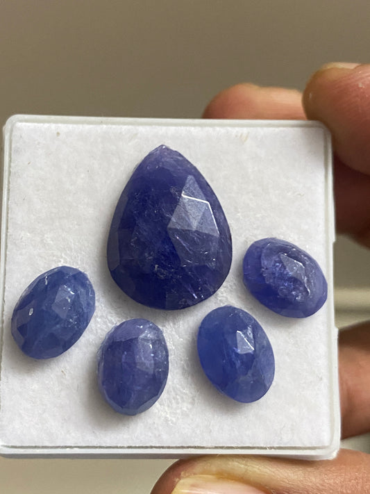 Cute rare set tanzanite rosecut flats weight 26 carats size 9x8-18x13mm pcs 5 rosecut tanzanites flatback gems