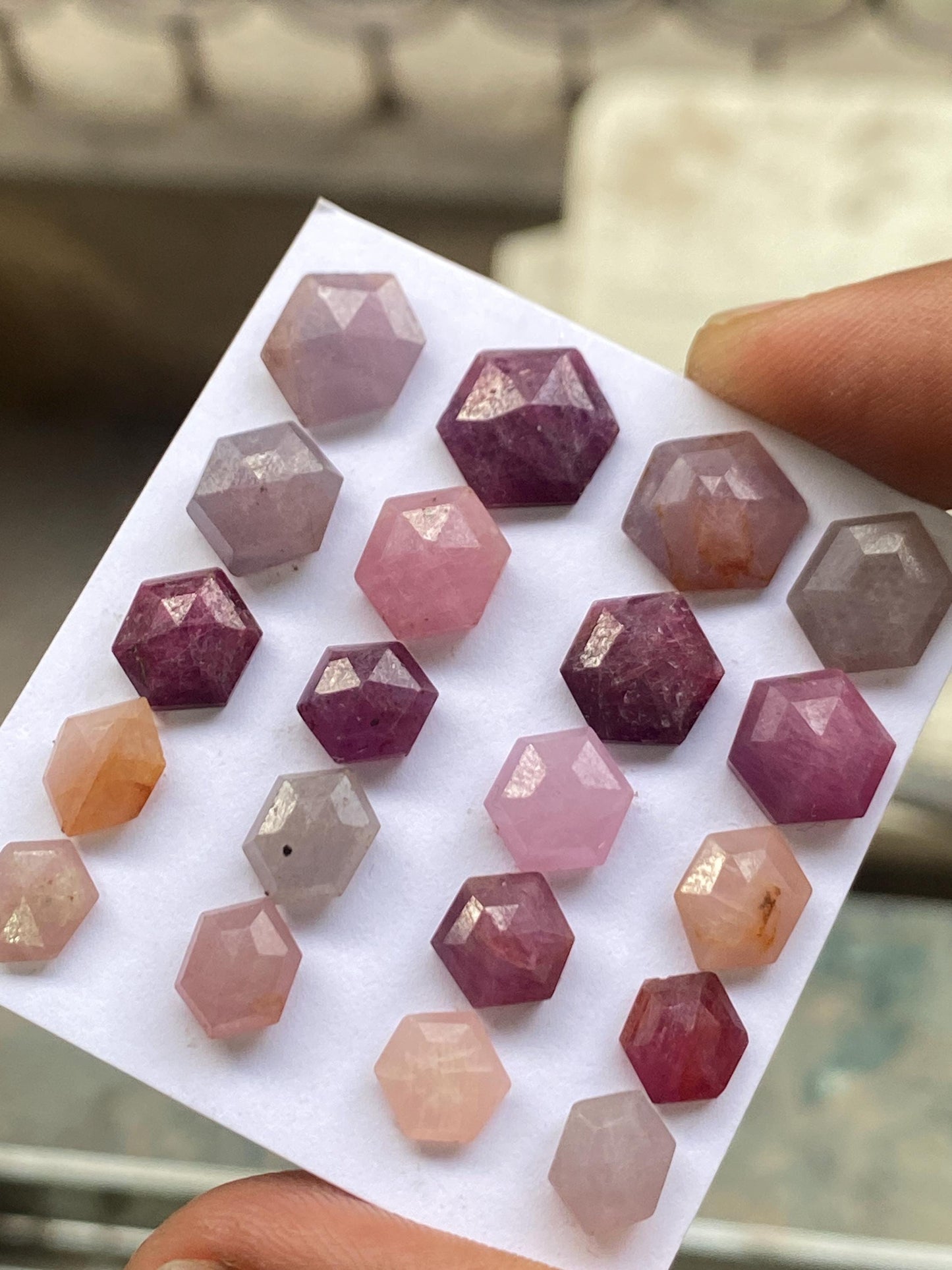 Mesmerising Rare pink multi sapphire hexagon step cuts  pcs 20 size pink sapphire stepcut hexagon flatbacks