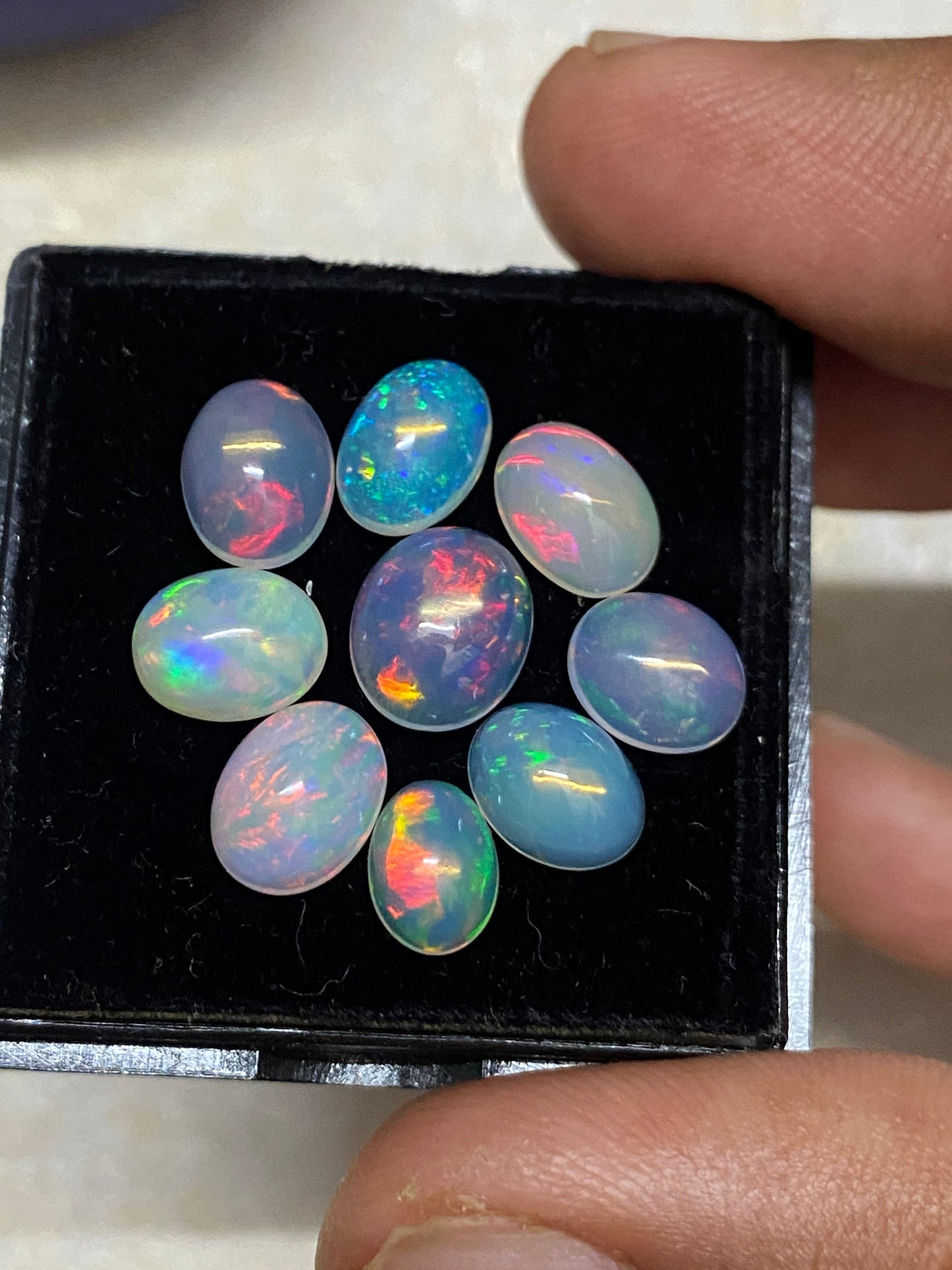 Beautiful Fire opal cabochons lot size 8x6-10x8mm wt 8.45 carats pcs 9 opal cabochon fire opal  aaa quality fire opals cabochons