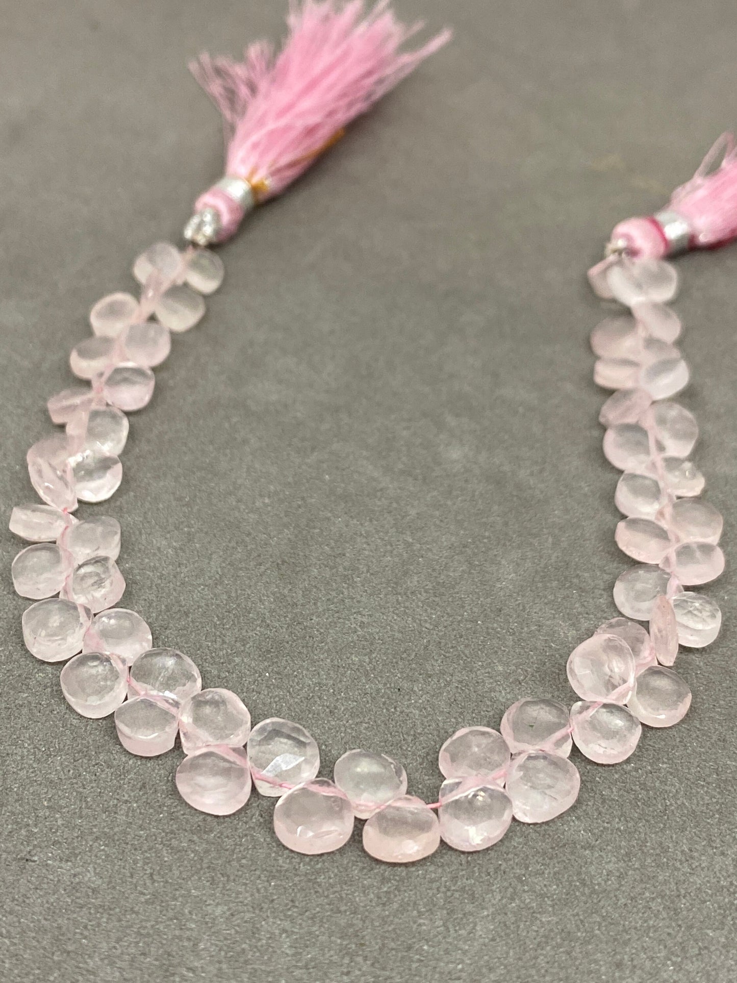 Natural Rosequartz faceted heart briolettes strand 8 inches Faceted rose quartz heart briolette