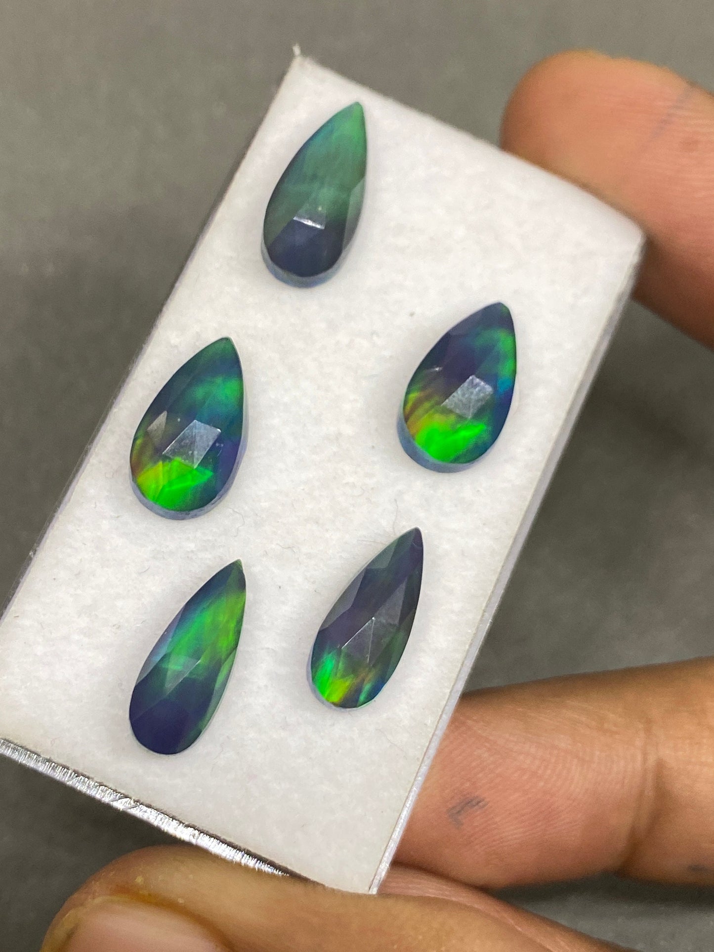 Cute green aurora opal and crystal doublet rosecut pear pcs 5 wt 12 carats  size 13x7-14x6mm ring pendant earring supply Aurora opal