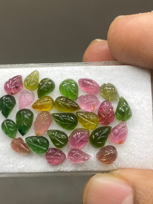 Unique beautiful  watermelon Tourmaline leaves fine intricate carving size 6x3mm-7x4.5mm wt 12.50 carats pcs 27 tourmaline leaves carving