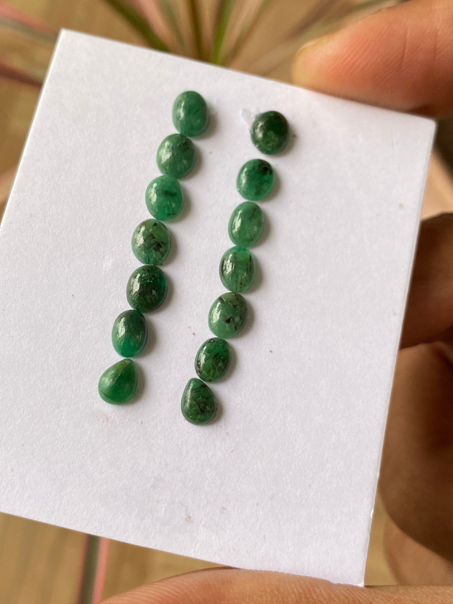 Vivacious rare Emerald cabochons earrings mixed shapes emerald oval weight 8.30 cts size 5.6x4.2mm-6.4x4.9mm  pcs 14 Emerald cabochon